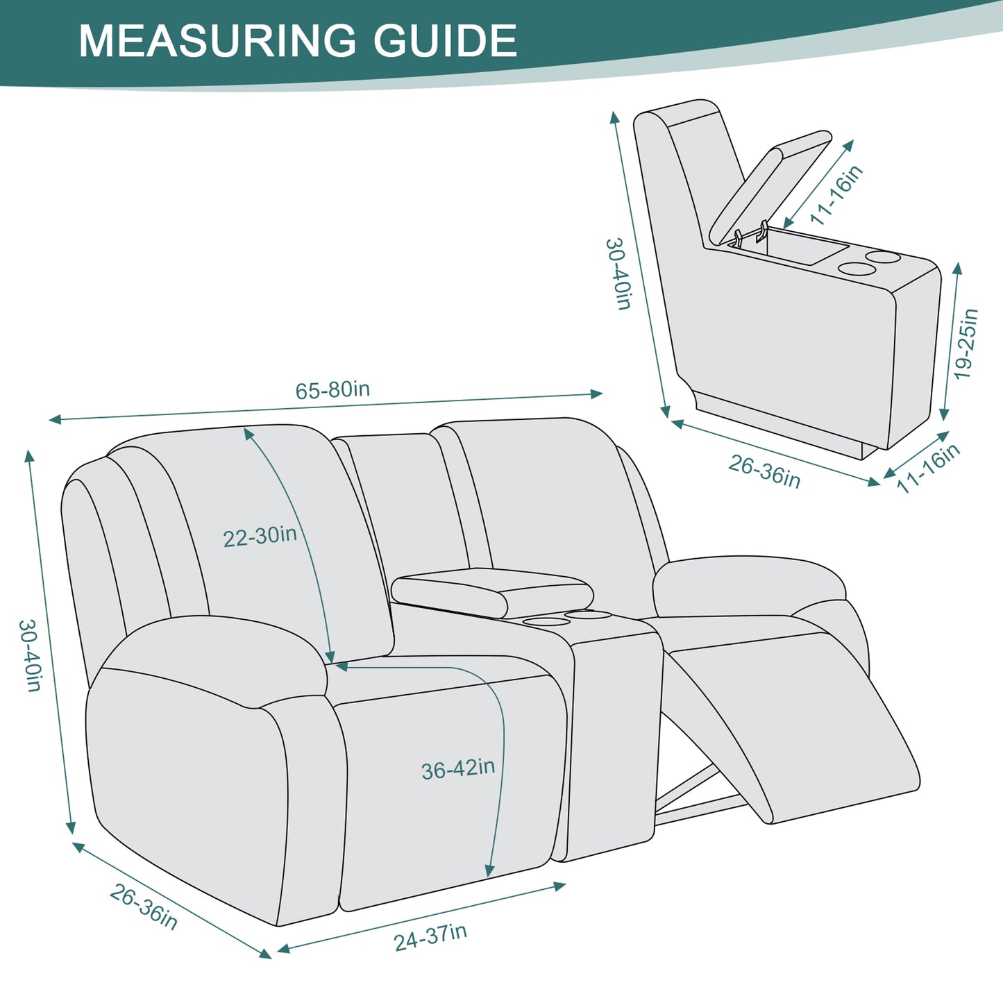 TAOCOCO Durable 4-Pieces Loveseat Recliner Slipcovers with Console