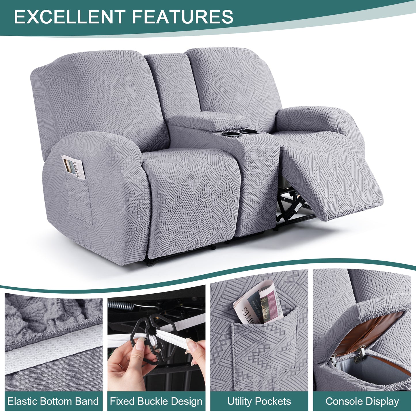 TAOCOCO-Recliner Loveseat Slipcover with Console Reclining Couch Slipcovers-FLG