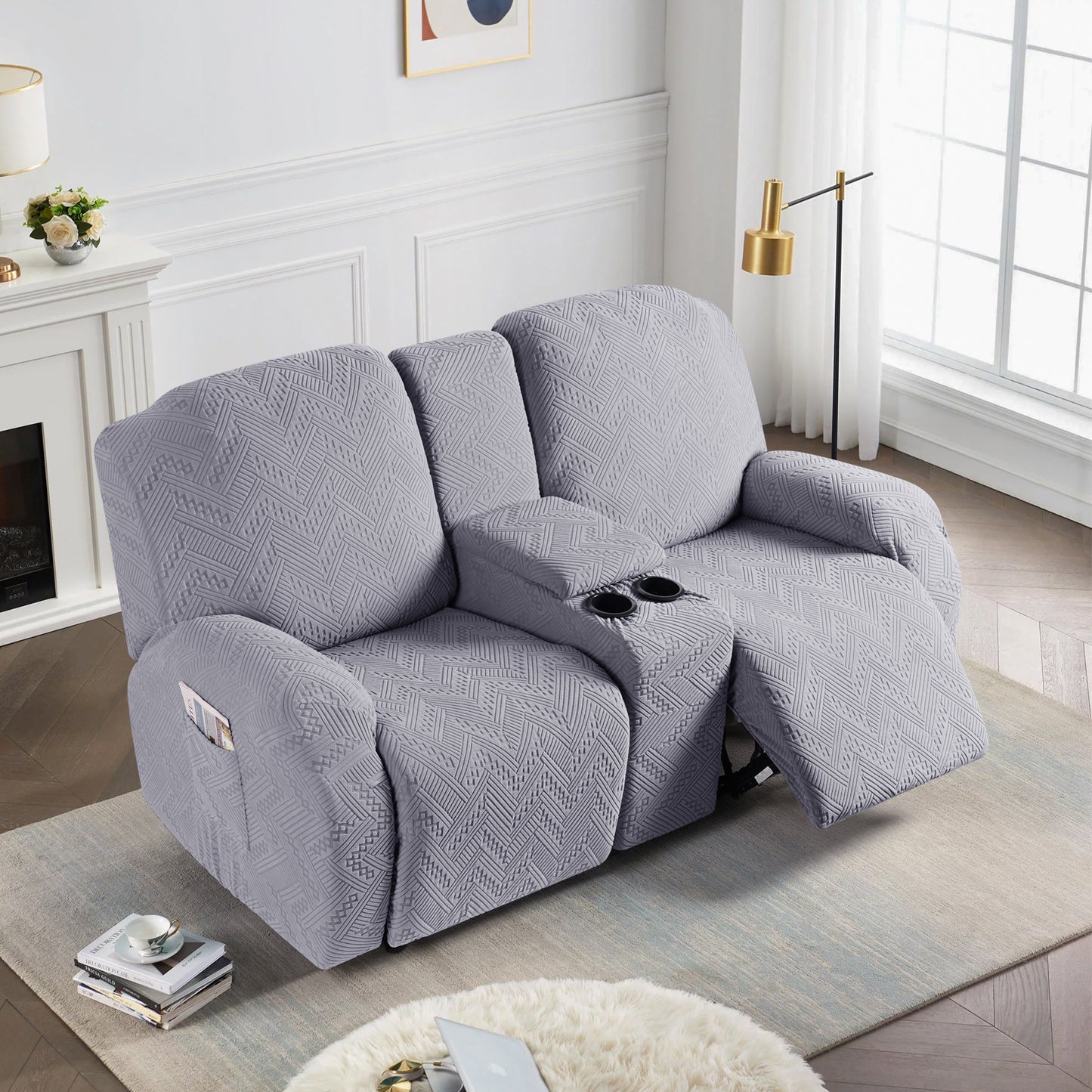 TAOCOCO-Recliner Loveseat Slipcover with Console Reclining Couch Slipcovers-FLG