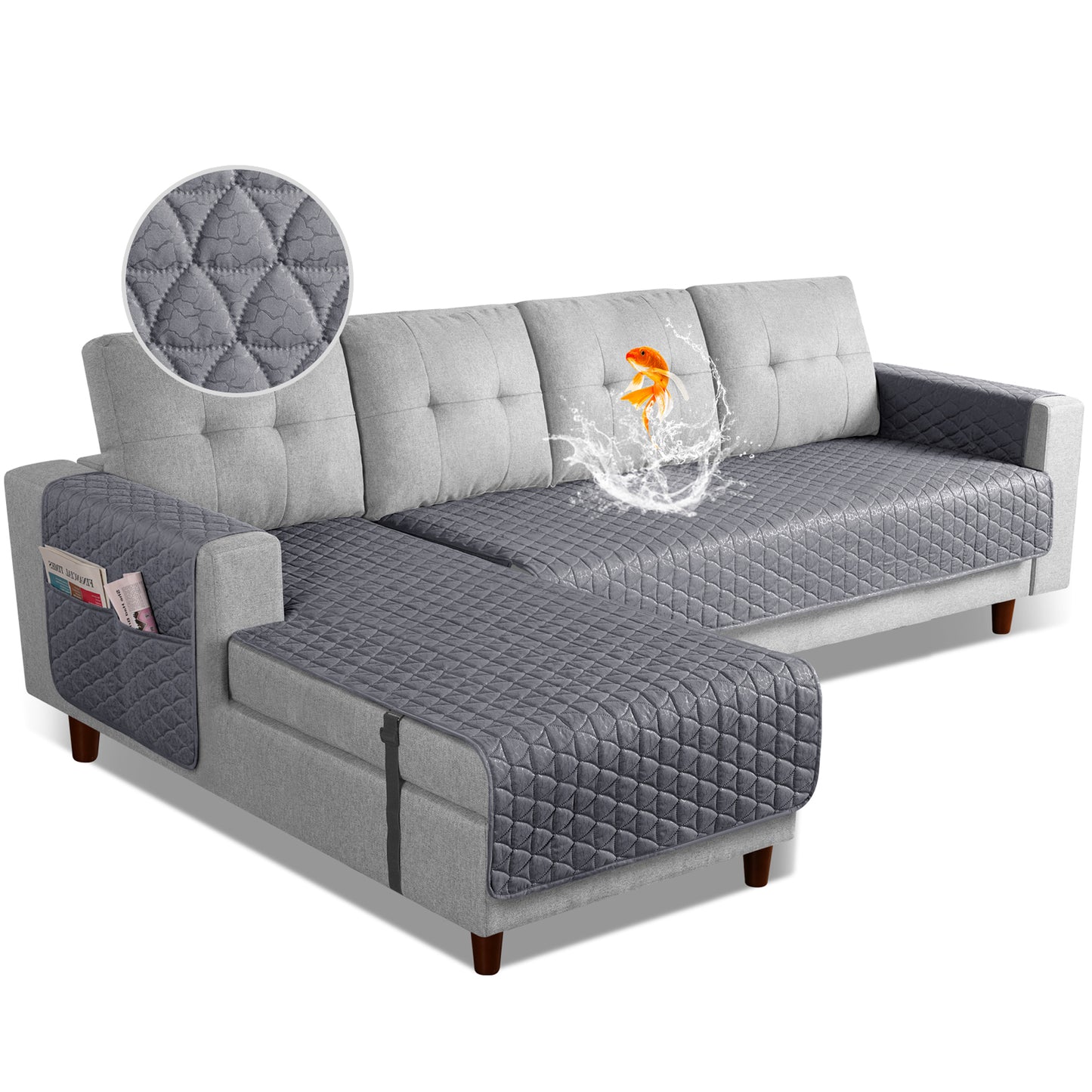 JSJ- L Shaped Sofa Covers, Chaise Lounge for Left Right Sectional Sofa-S/L