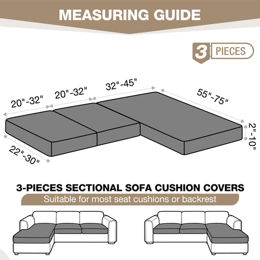TAOCOCO 3-Piece L Shape Sectional Sofa Covers —2 Seater + 1 Chaise Cushion Covers