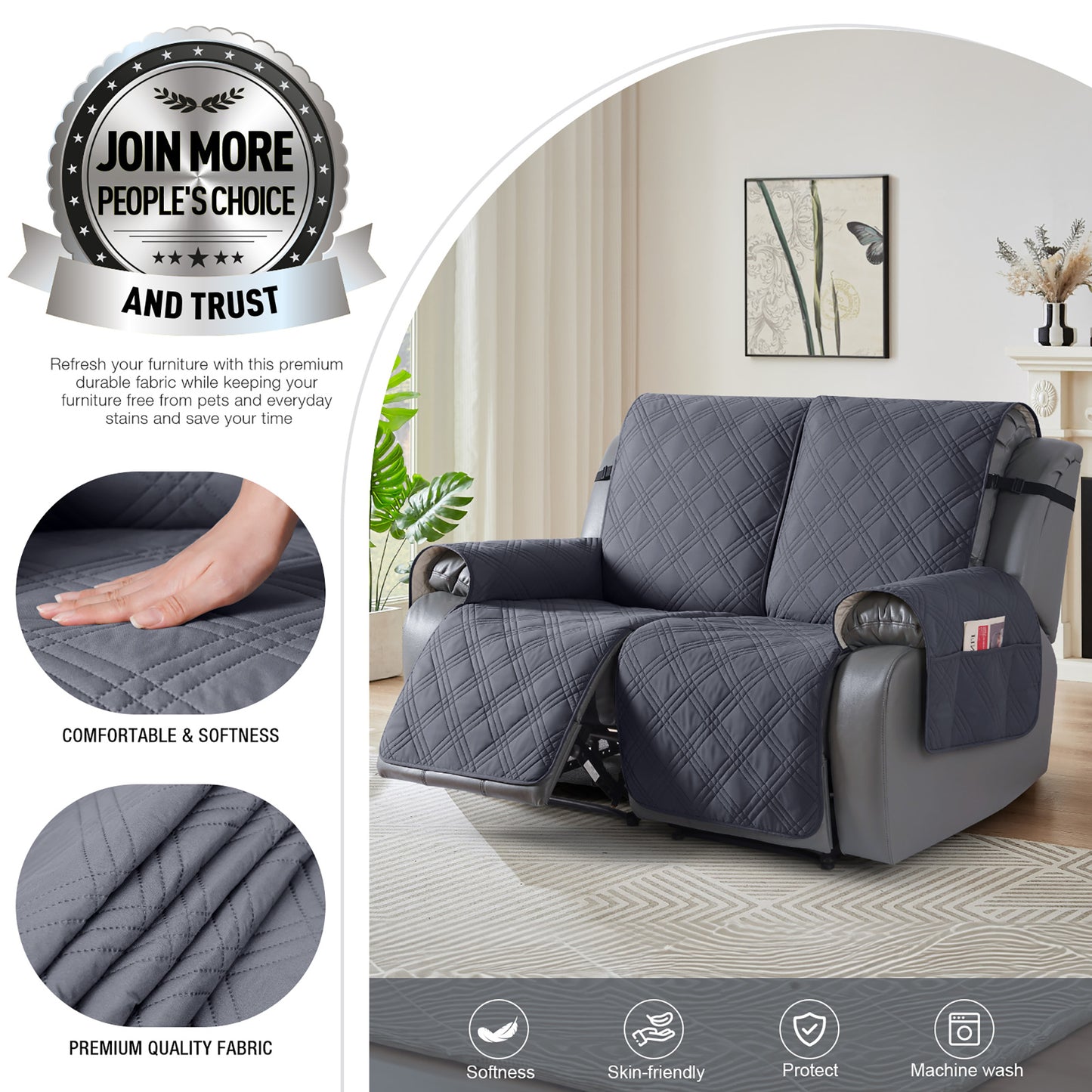 TAOCOCO Non-Slip Waterproof Recliner Sofa Covers- 2/3 Seater