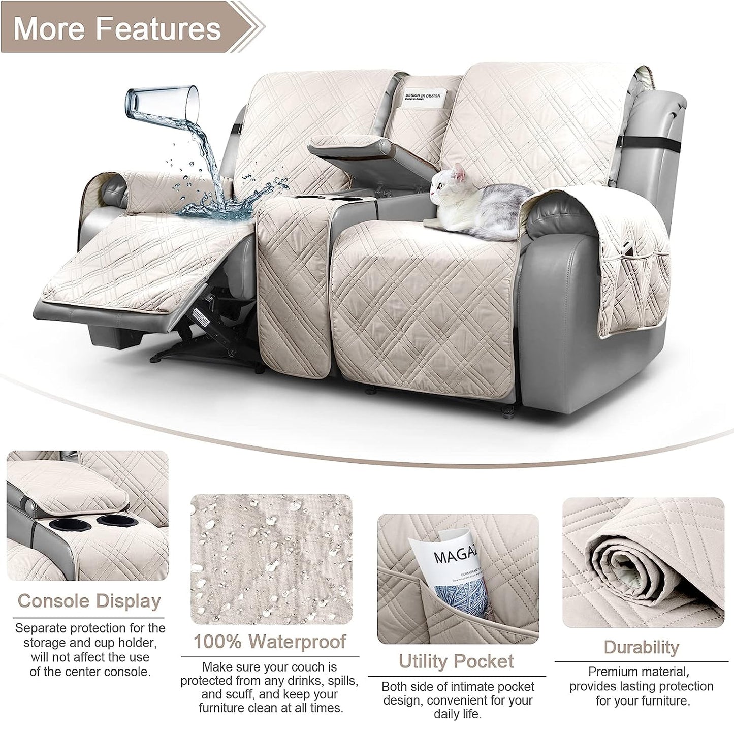 TAOCOCO 100% Loveseat Recliner Cover with Center Console 2