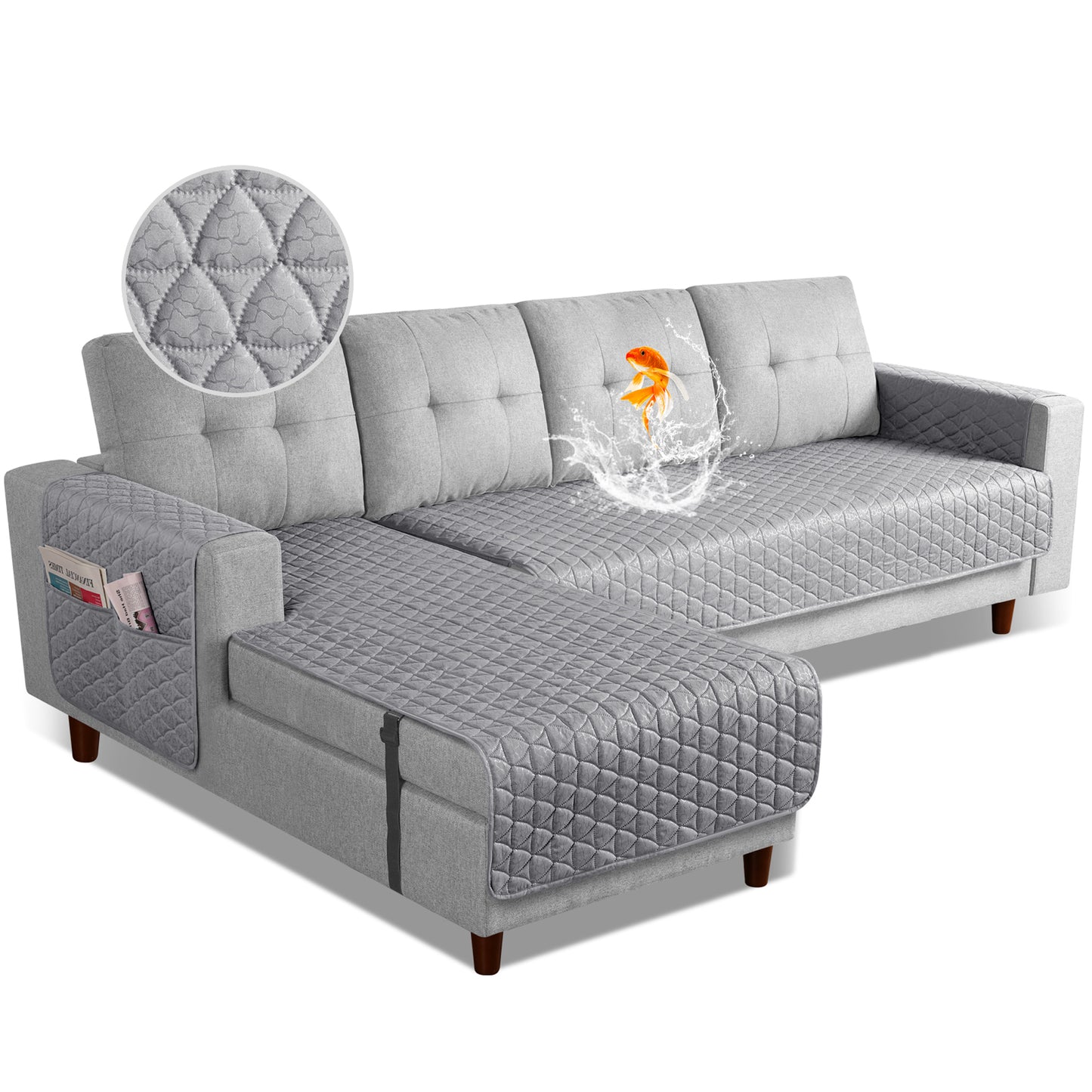 JSJ- L Shaped Sofa Covers, Chaise Lounge for Left Right Sectional Sofa-S/L