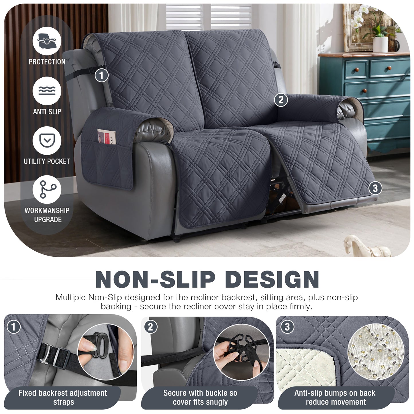 TAOCOCO Non-Slip Waterproof Recliner Sofa Covers- 2/3 Seater