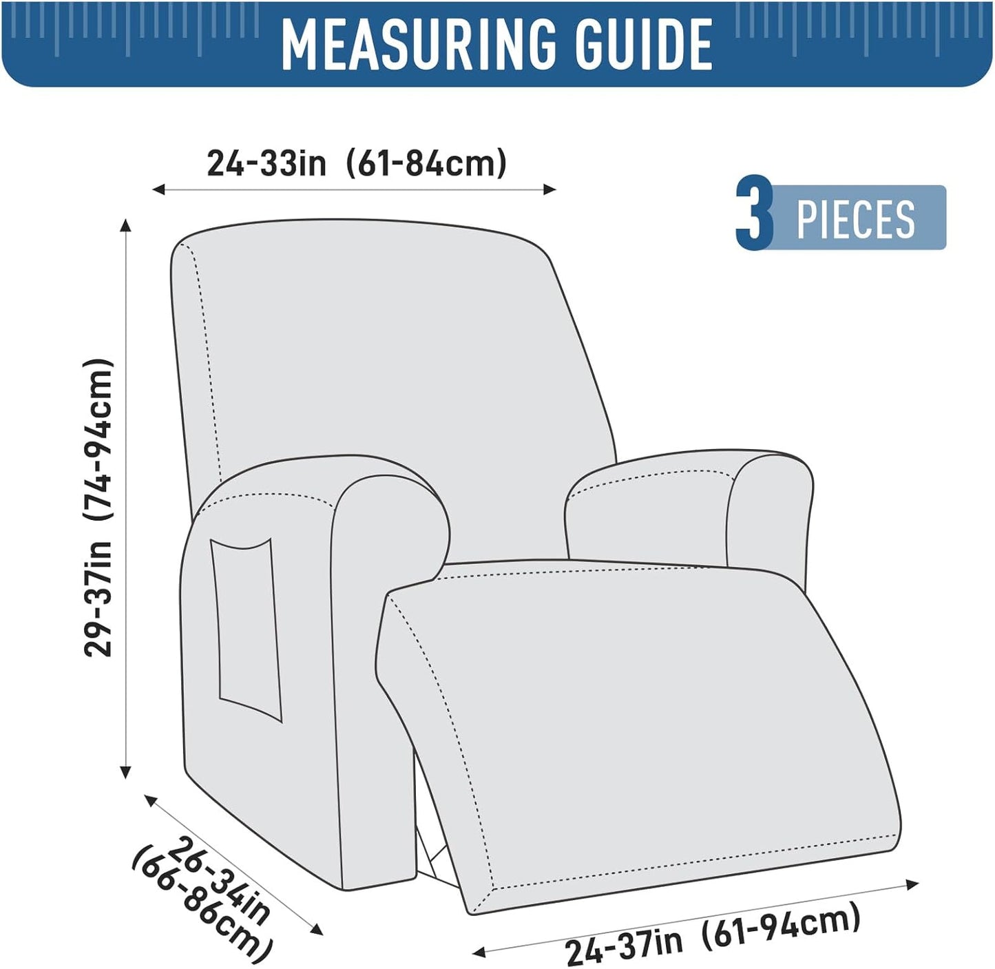 Stretch 3 Pieces Recliner Chair Covers - 1 Seater / 1 XL Seater / 2 Seater / 3 Seater