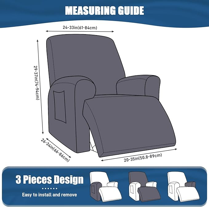 1-Piece Polyester Fabric Stretch Recliner Cover - 1 Recliner Chair/1 Seat armless /2 Seat with Console