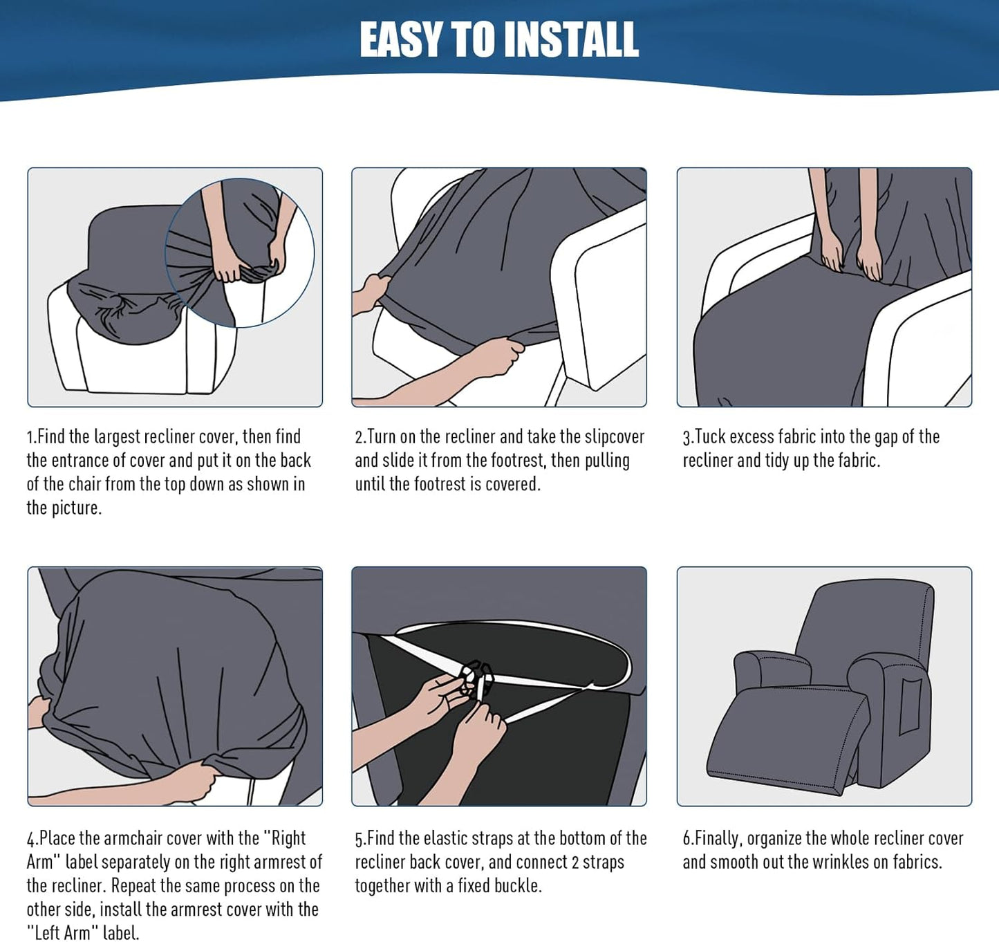 1-Piece Polyester Fabric Stretch Recliner Cover - 1 Recliner Chair/1 Seat armless /2 Seat with Console