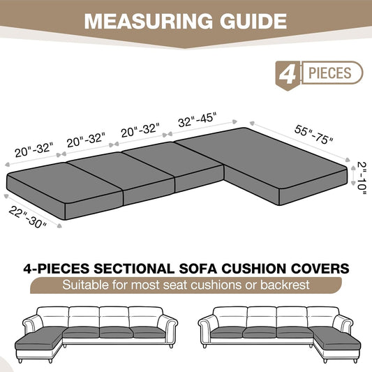 TAOCOCO 3-Piece L Shape Sectional Sofa Covers —3 Seater + 1 Chaise Cushion Covers