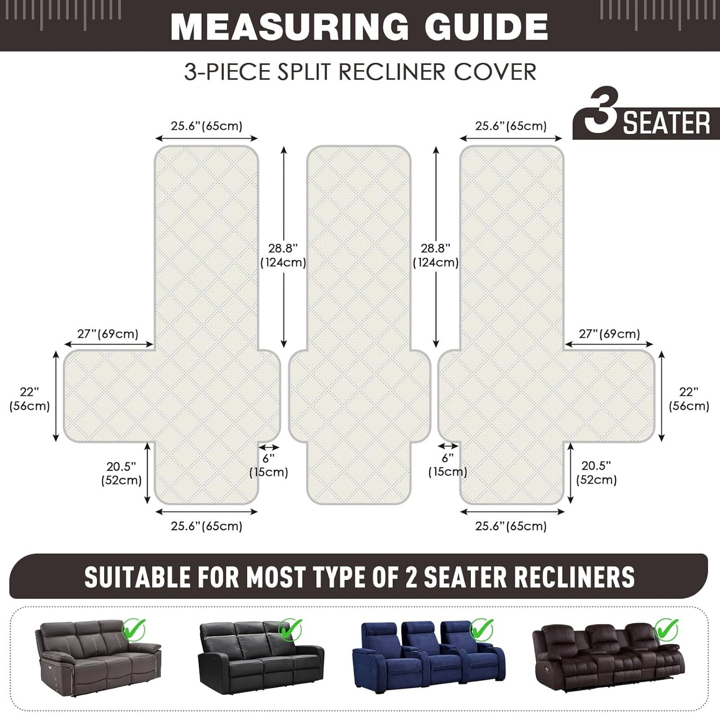 100% Waterproof Recliner Cover for 3 Seat Reclining Sofas
