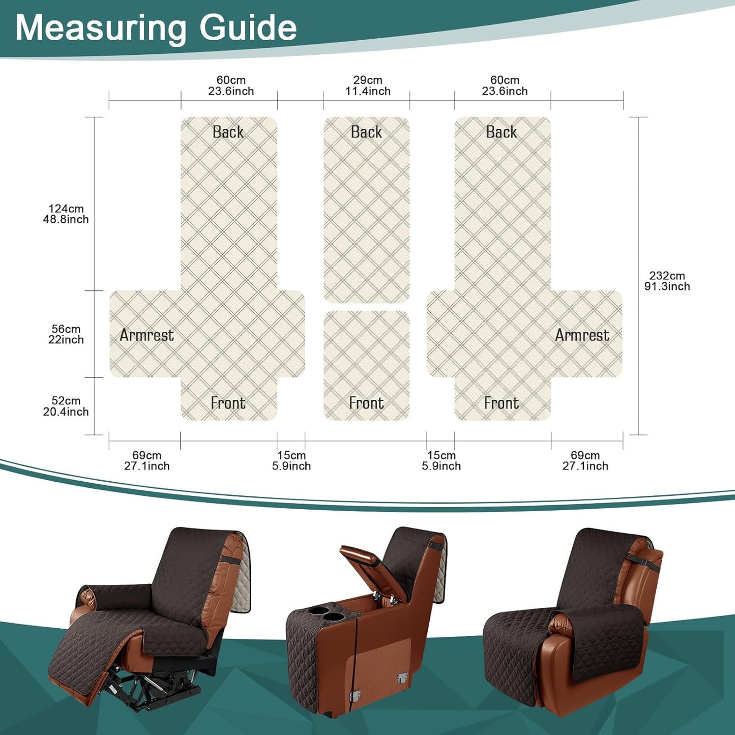 Waterproof Recliner Loveseat Cover with Console