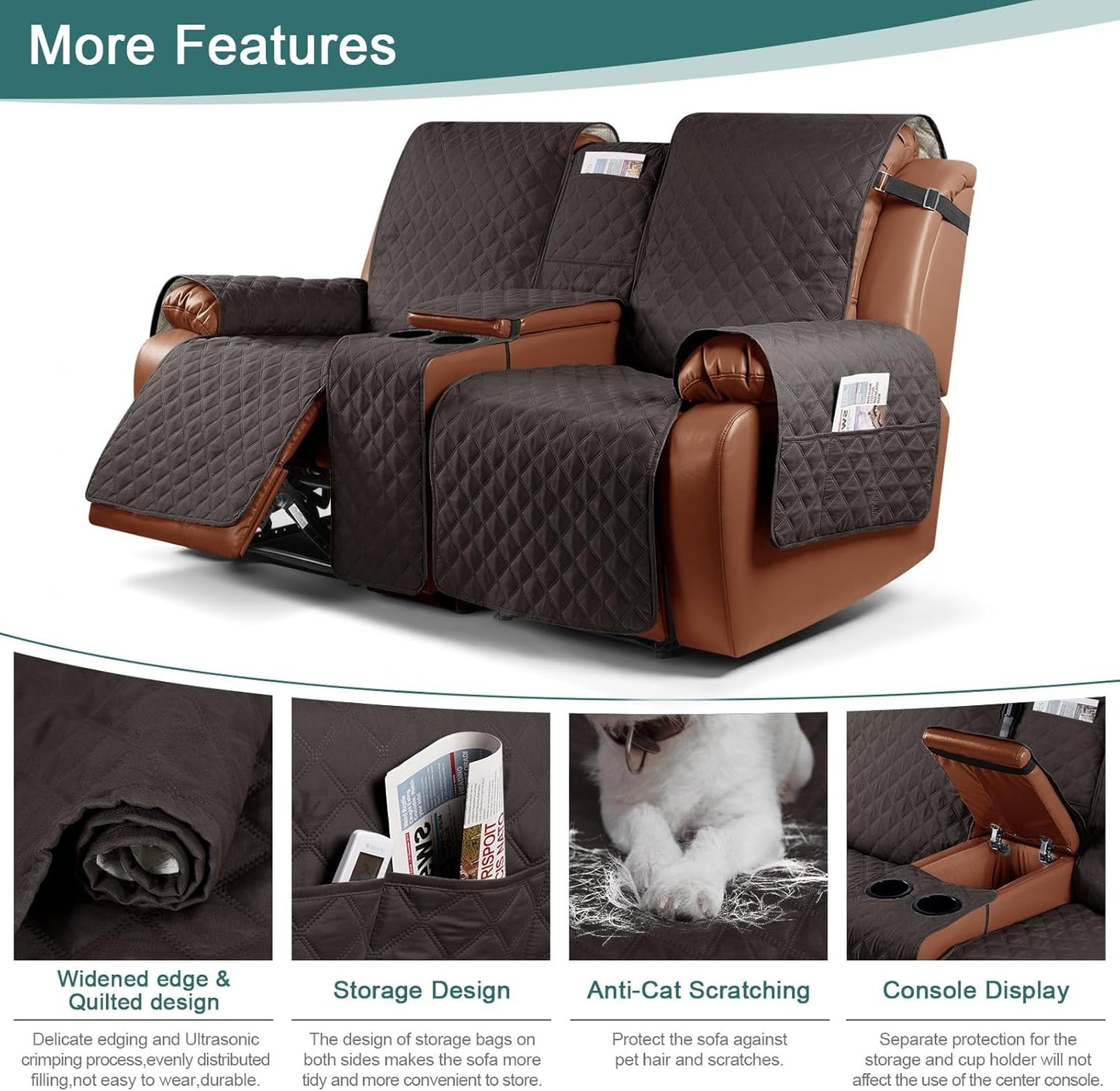 Waterproof Recliner Loveseat Cover with Console