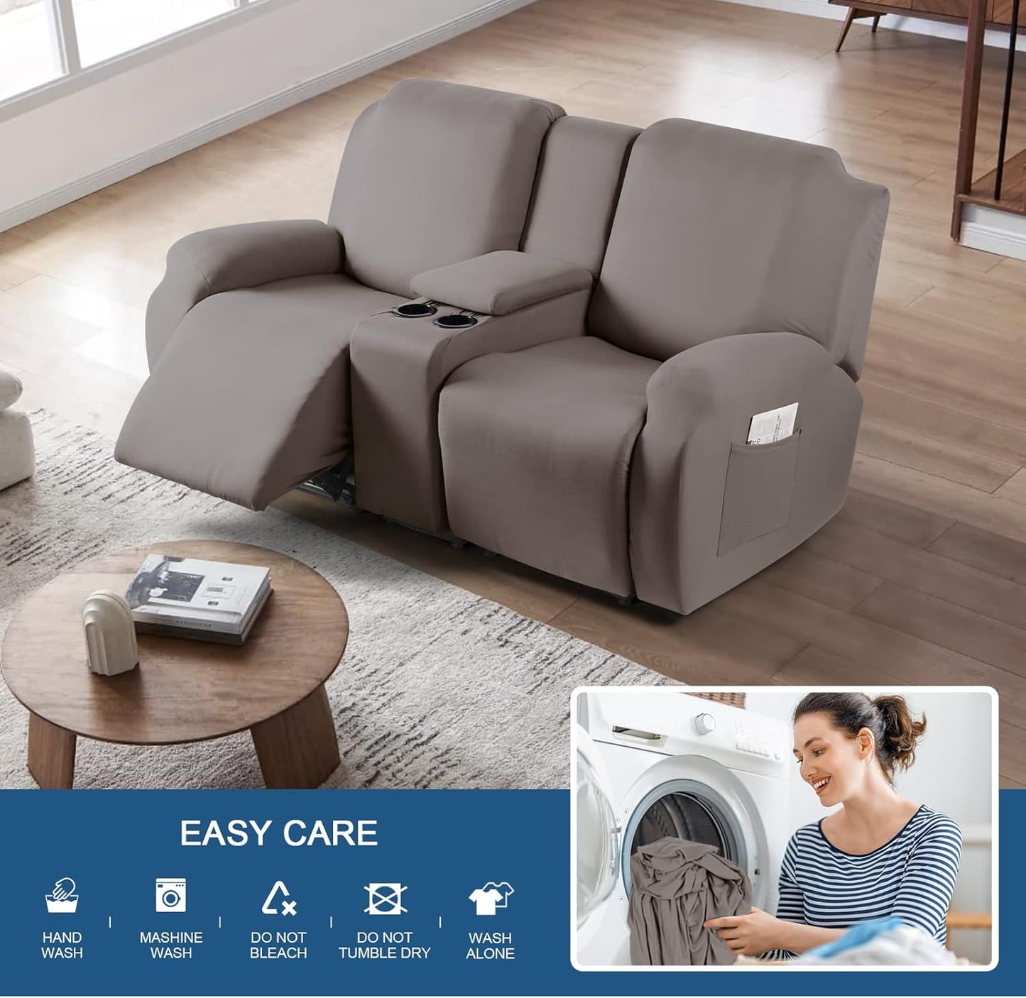 1-Piece Polyester Fabric Stretch Recliner Cover - 1 Recliner Chair/1 Seat armless /2 Seat with Console