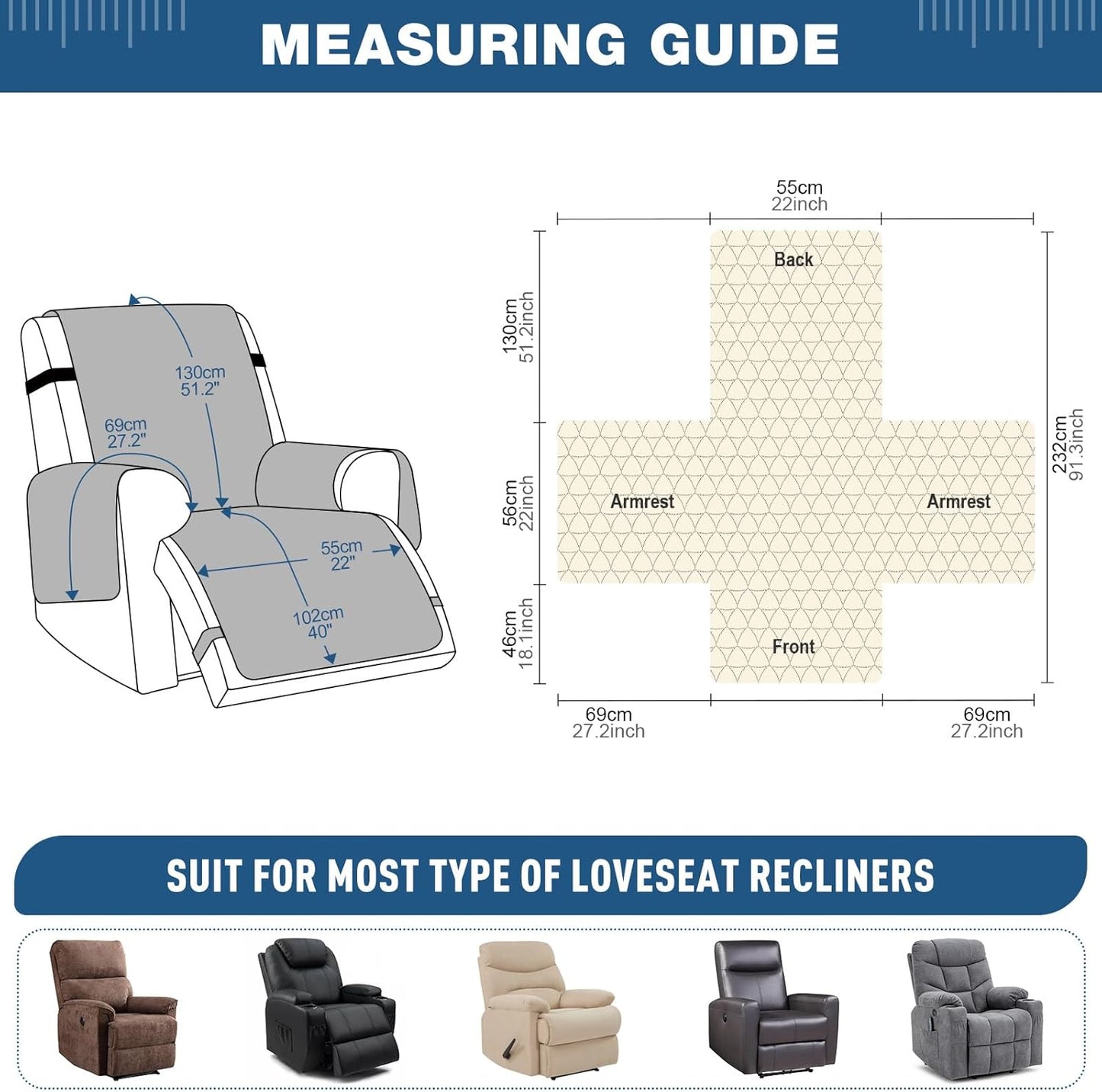 100% Waterproof Cover for Reclining Chair -22''/25''/28''/30''