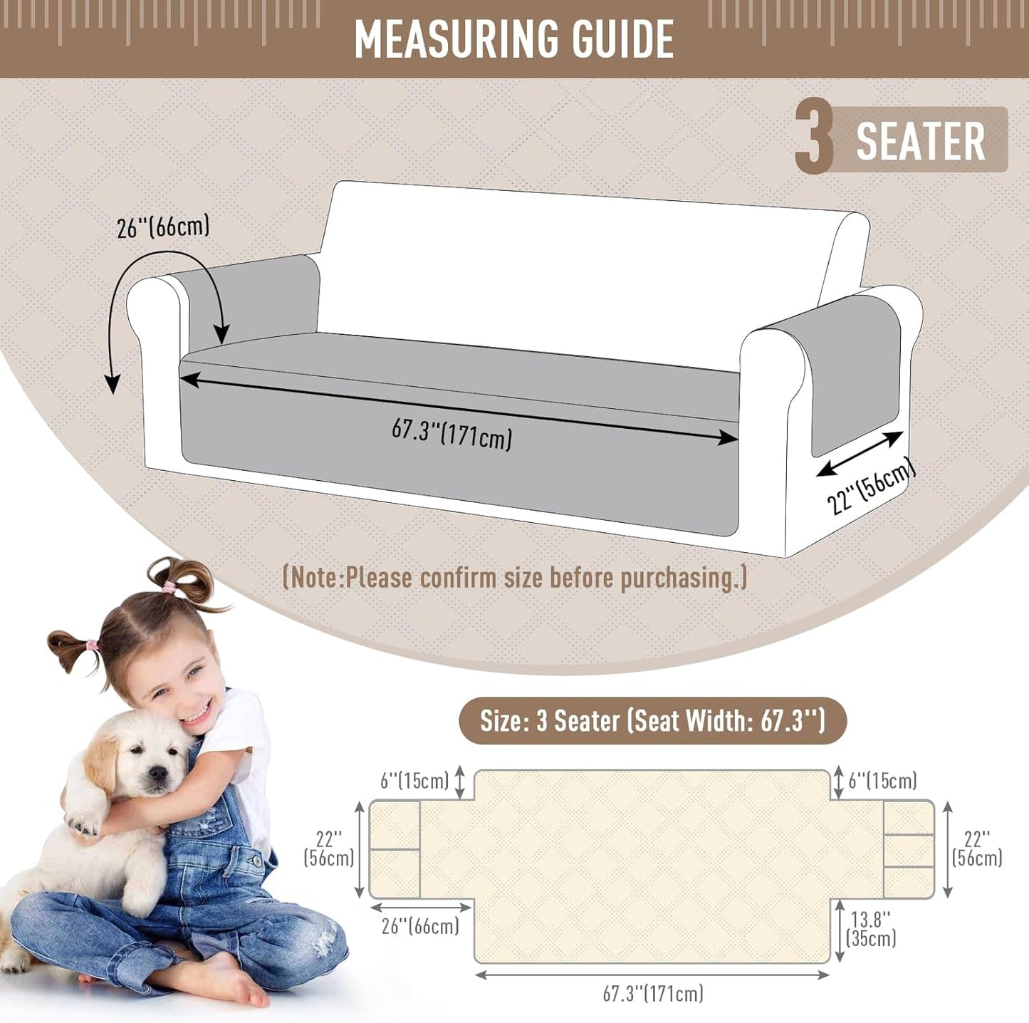 100% Waterproof Couch Covers for Pets Dogs with Non Slip Backing-67.3''/72.4''/78.7''