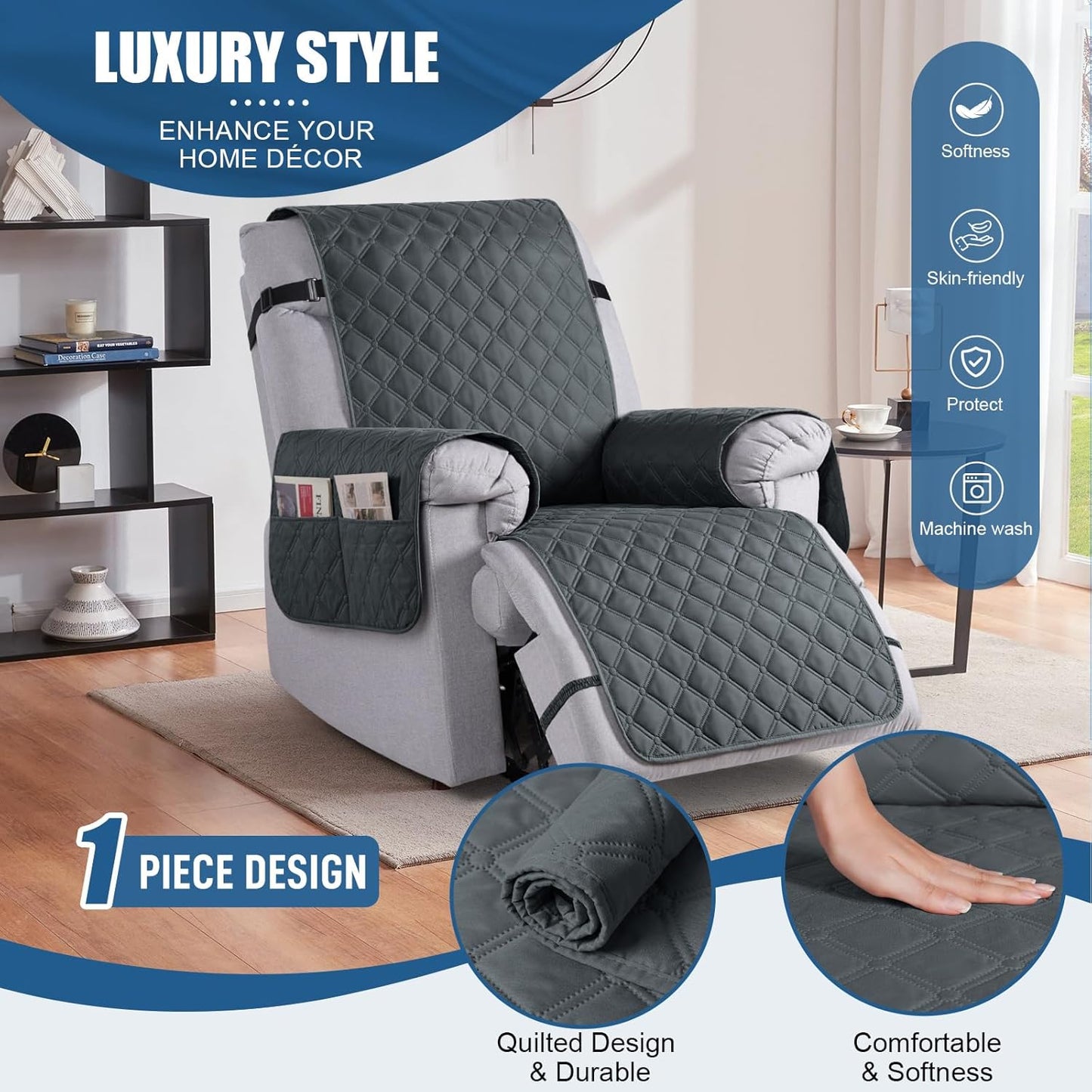 TAOCOCO 100% Waterproof Recliner Covers, Washable Couch Protector for Pets Kids -1 Seater 22"/28" /2 Seater/3 Seater