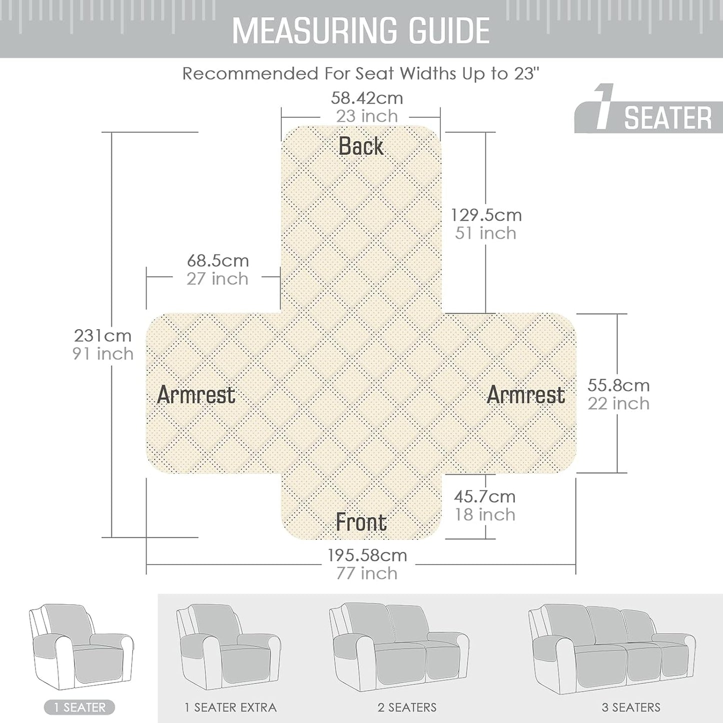 Non-Slip Recliner Chair Cover Sofa Slipcover-23''/28''