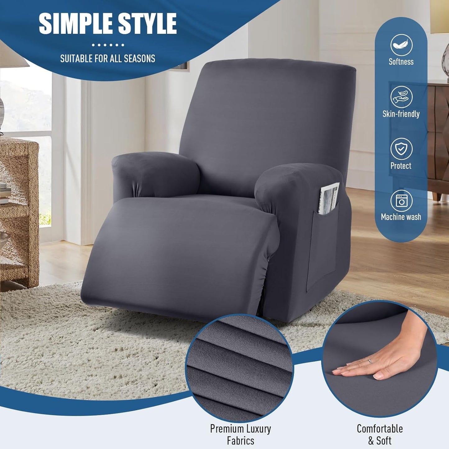 3-Piece Stretch Polyester Covers for Large Recliners - 1 Seat/2 seat/2 Seat Oversized/3 Seat