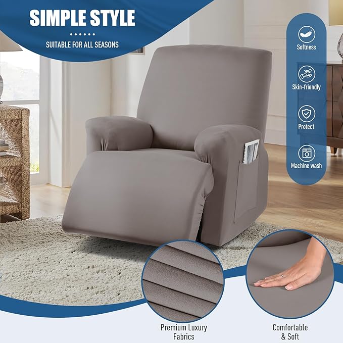 1-Piece Polyester Fabric Stretch Recliner Cover - 1 Recliner Chair/1 Seat armless /2 Seat with Console