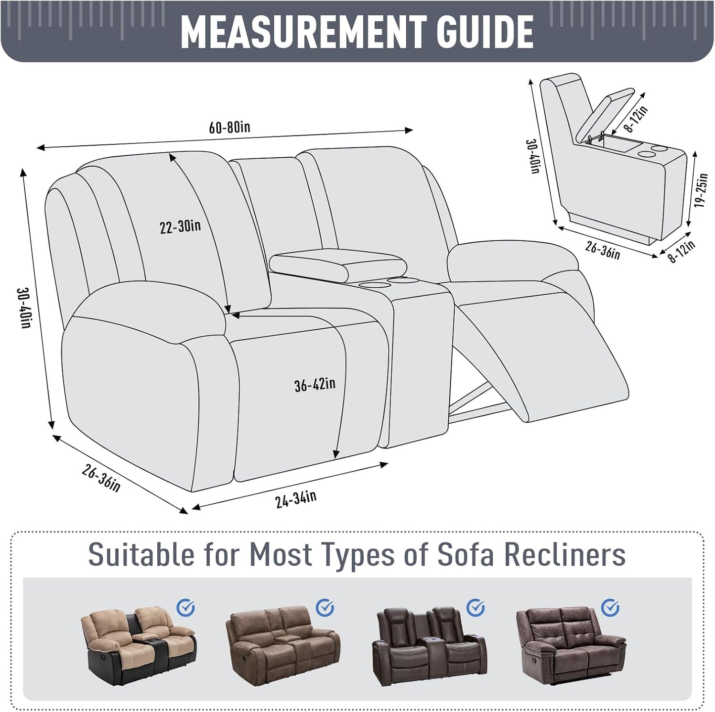 Stretch Recliner Loveseat Cover with Middle Console