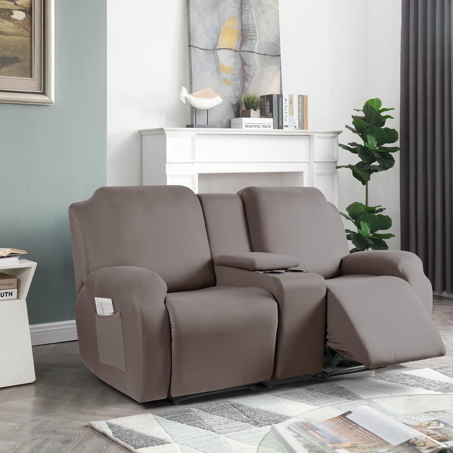 1-Piece Polyester Fabric Stretch Recliner Cover - 1 Recliner Chair/1 Seat armless /2 Seat with Console