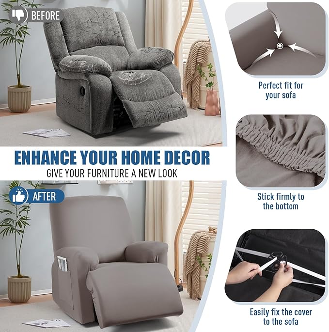 1-Piece Polyester Fabric Stretch Recliner Cover - 1 Recliner Chair/1 Seat armless /2 Seat with Console