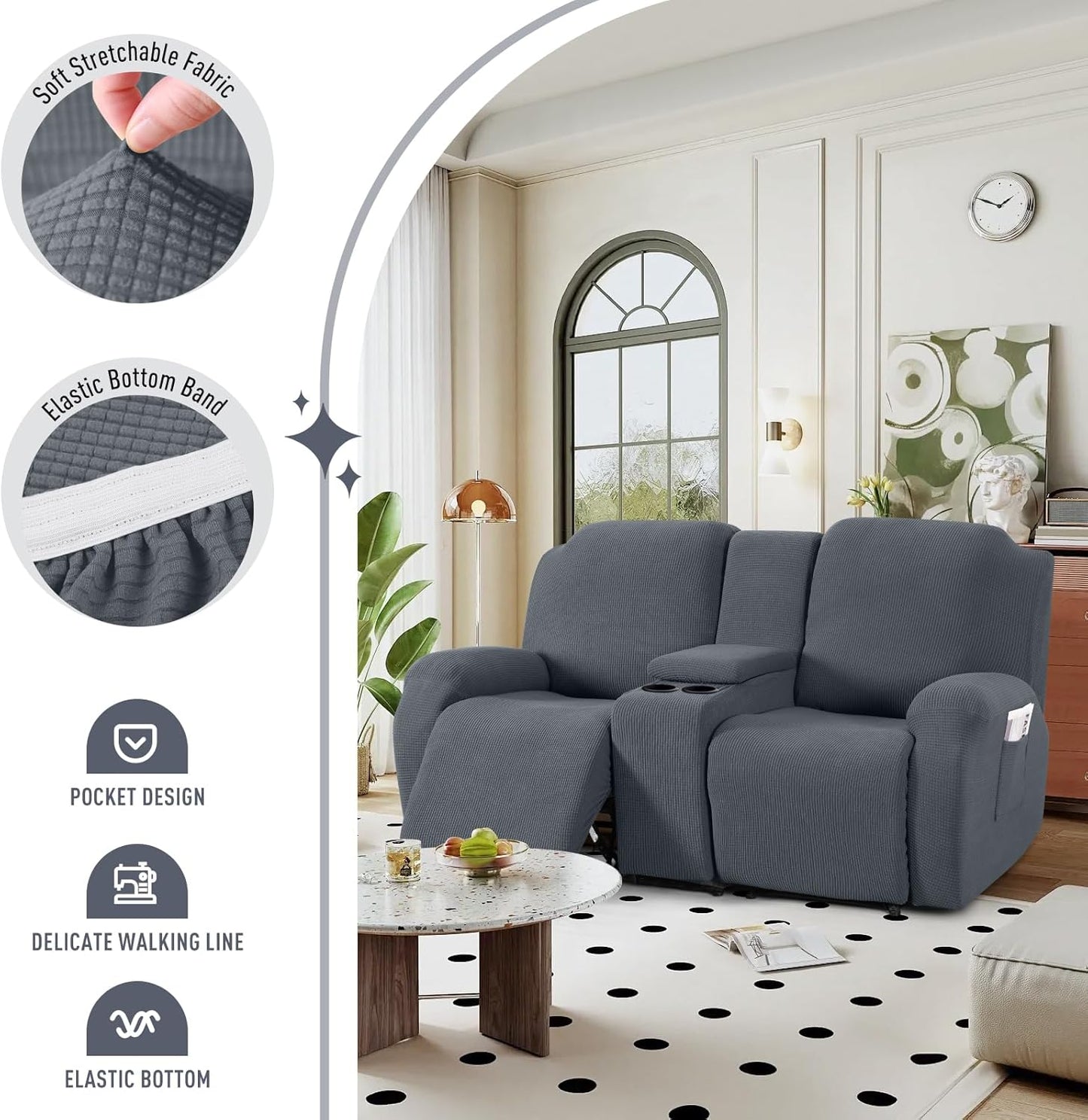Stretch Recliner Loveseat Cover with Middle Console