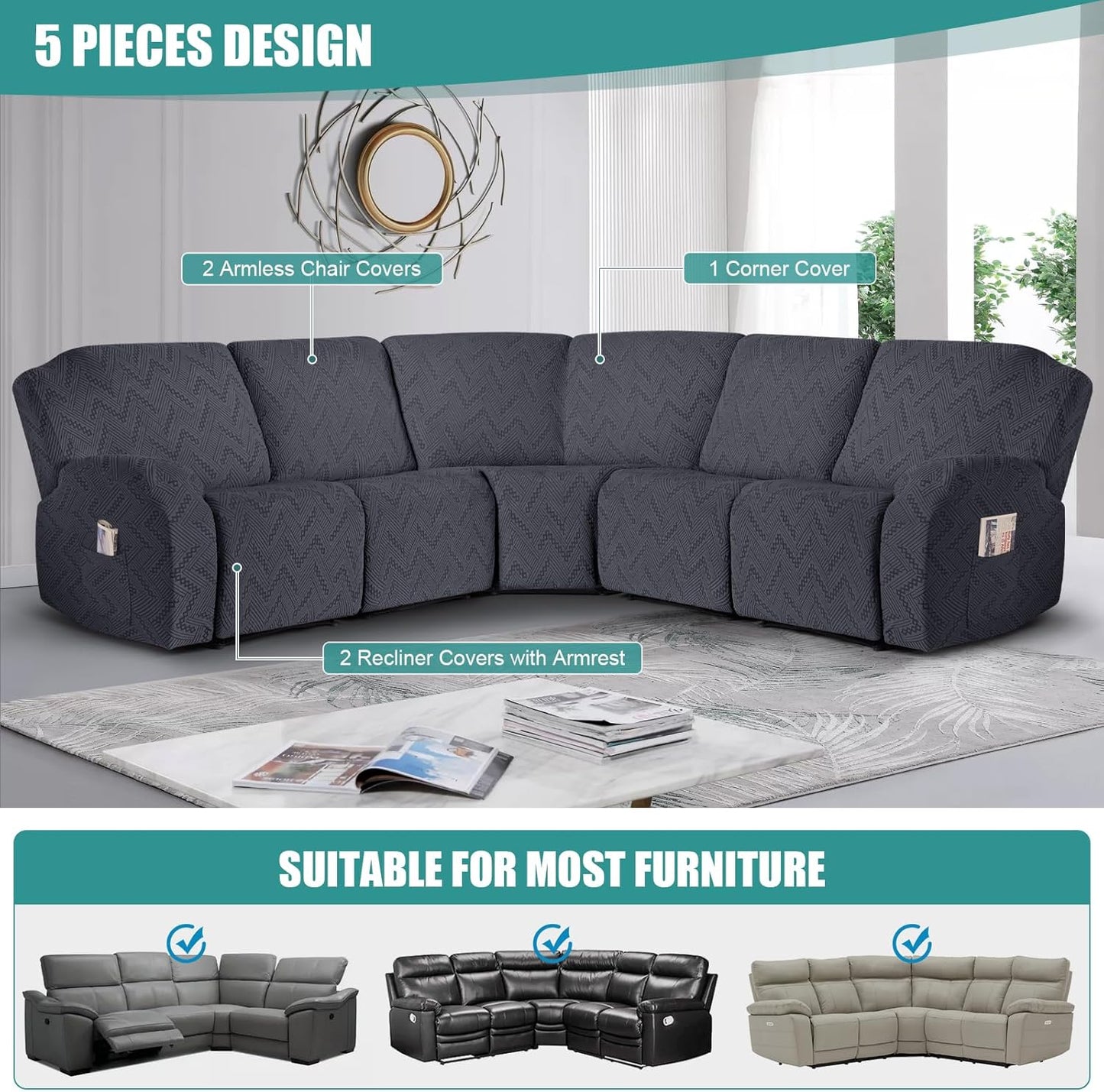 Sectional Sofa Covers Oversized L Shape 5 Seat