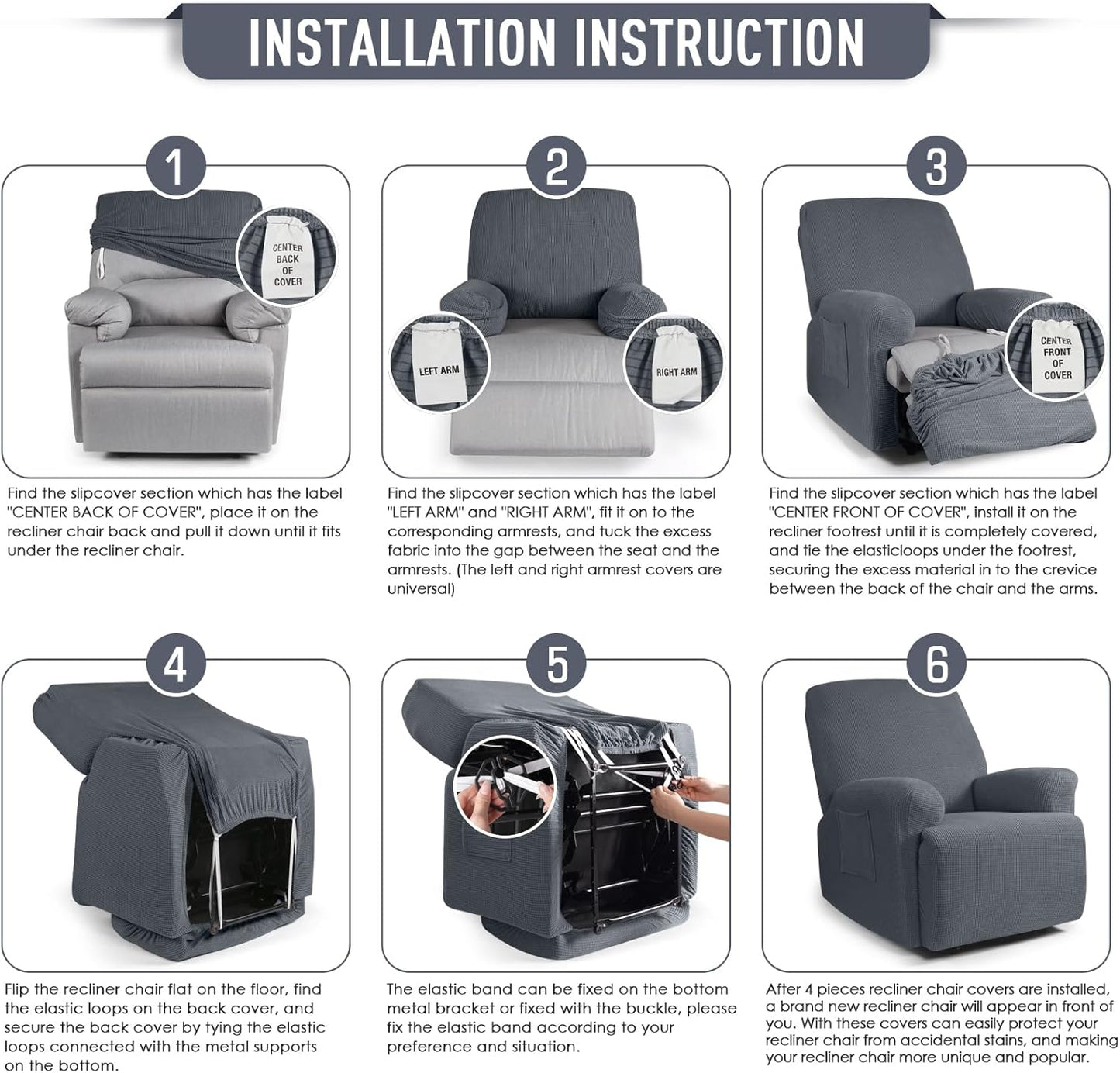 4-Pieces Stretch Recliner Cover-1 Seat/2 Seat/3 Seat