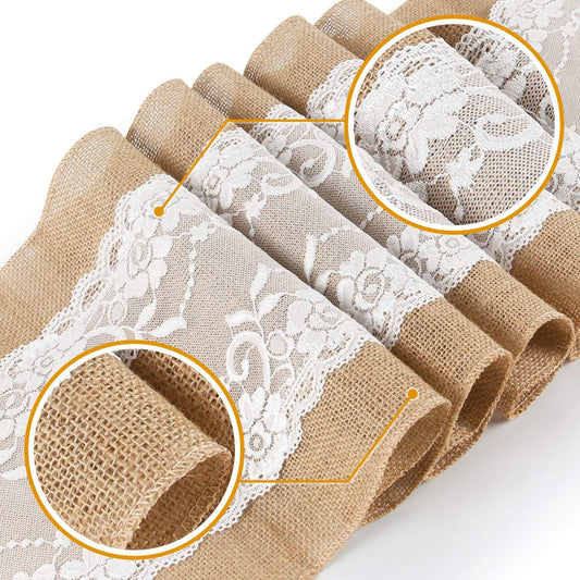 TAOCOCO 5 Pieces Place Mats with Lace Hessian Rustic Country for Wedding Festival Event Table Decoration 30 x 275 cm