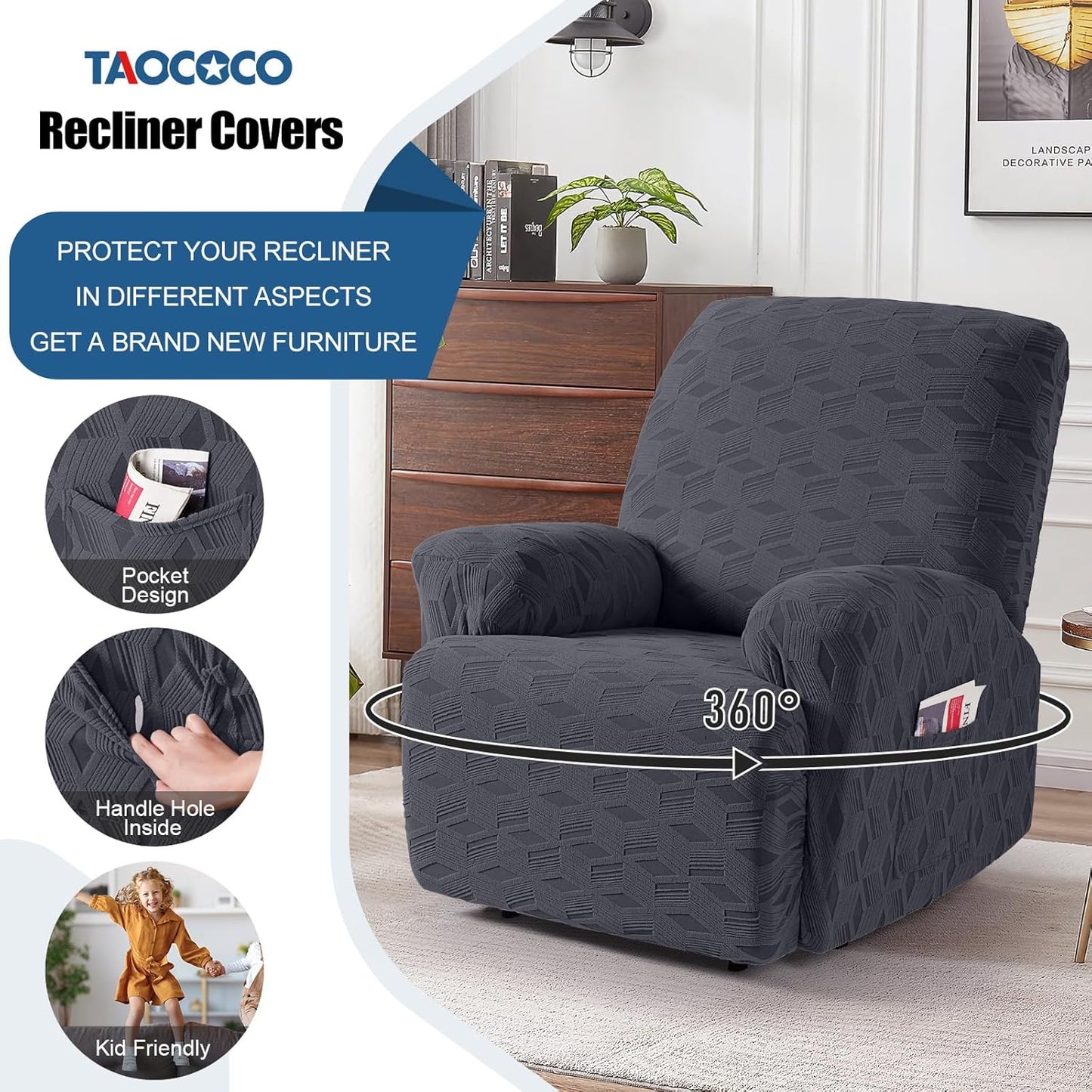 Stretch 3 Pieces Recliner Chair Covers - 1 Seater / 1 XL Seater / 2 Seater / 3 Seater