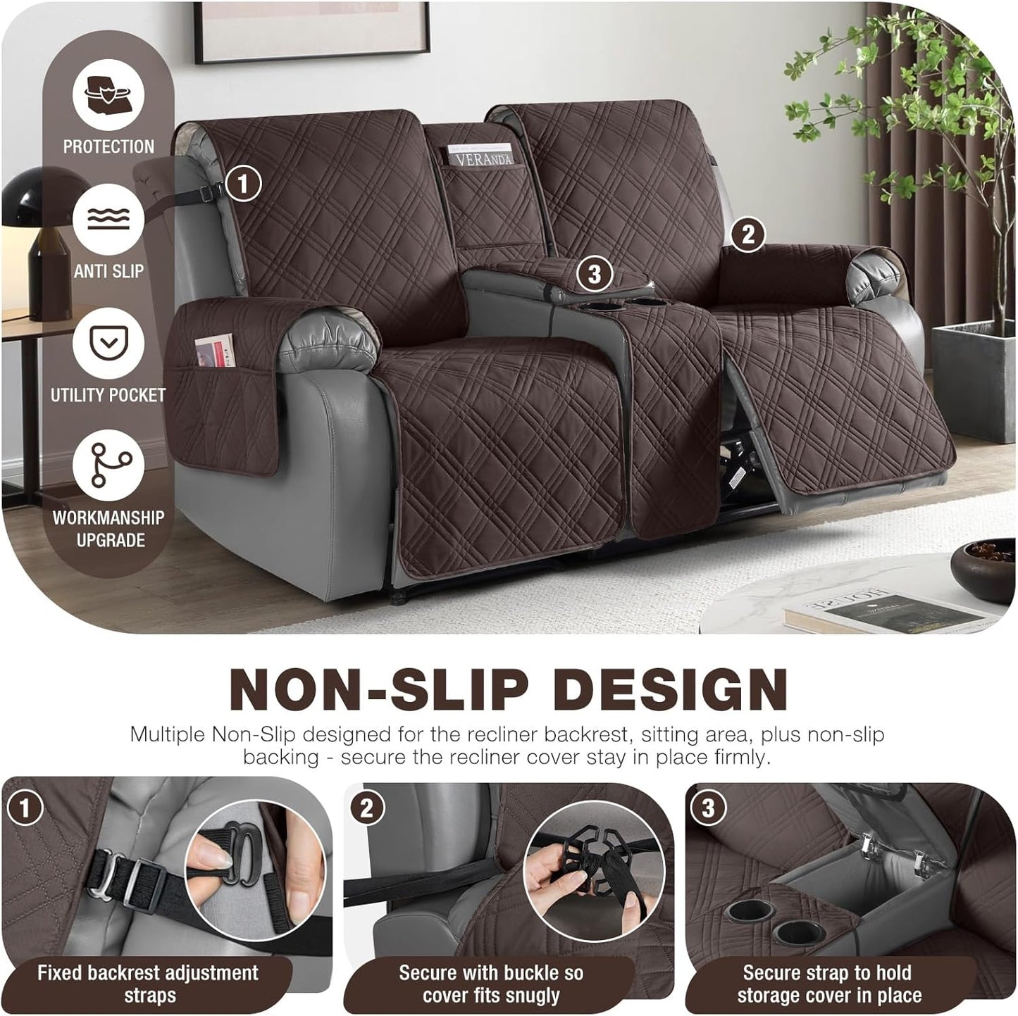 100% Waterproof Recliner Cover with Center Console -2 Seat /3 Seat