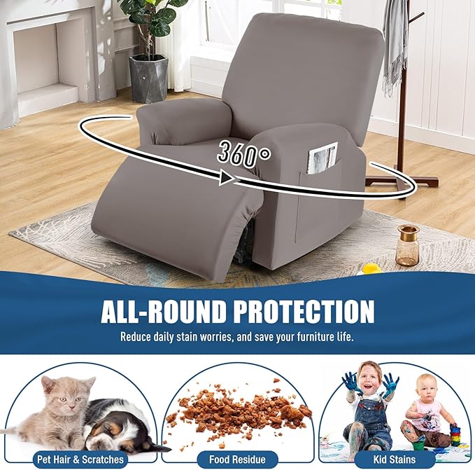 1-Piece Polyester Fabric Stretch Recliner Cover - 1 Recliner Chair/1 Seat armless /2 Seat with Console