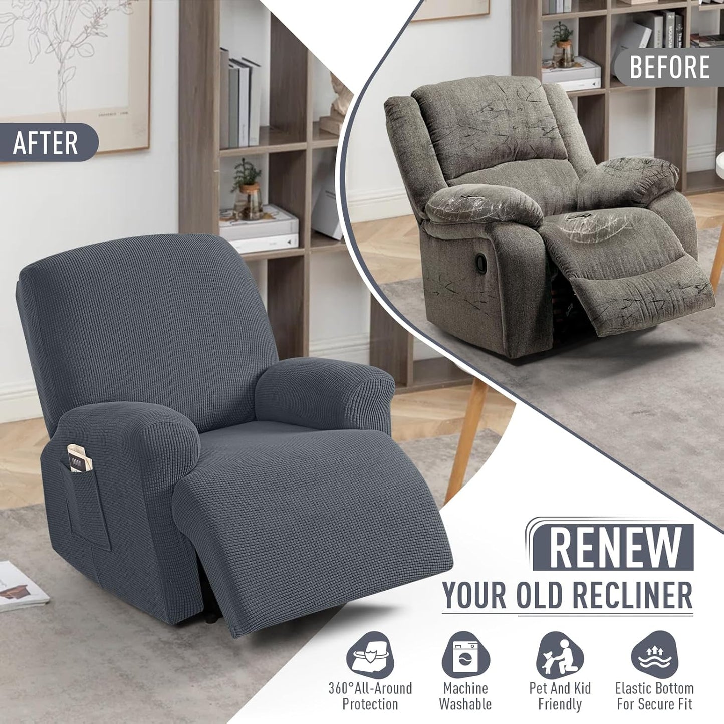 4-Pieces Stretch Recliner Cover-1 Seat/2 Seat/3 Seat