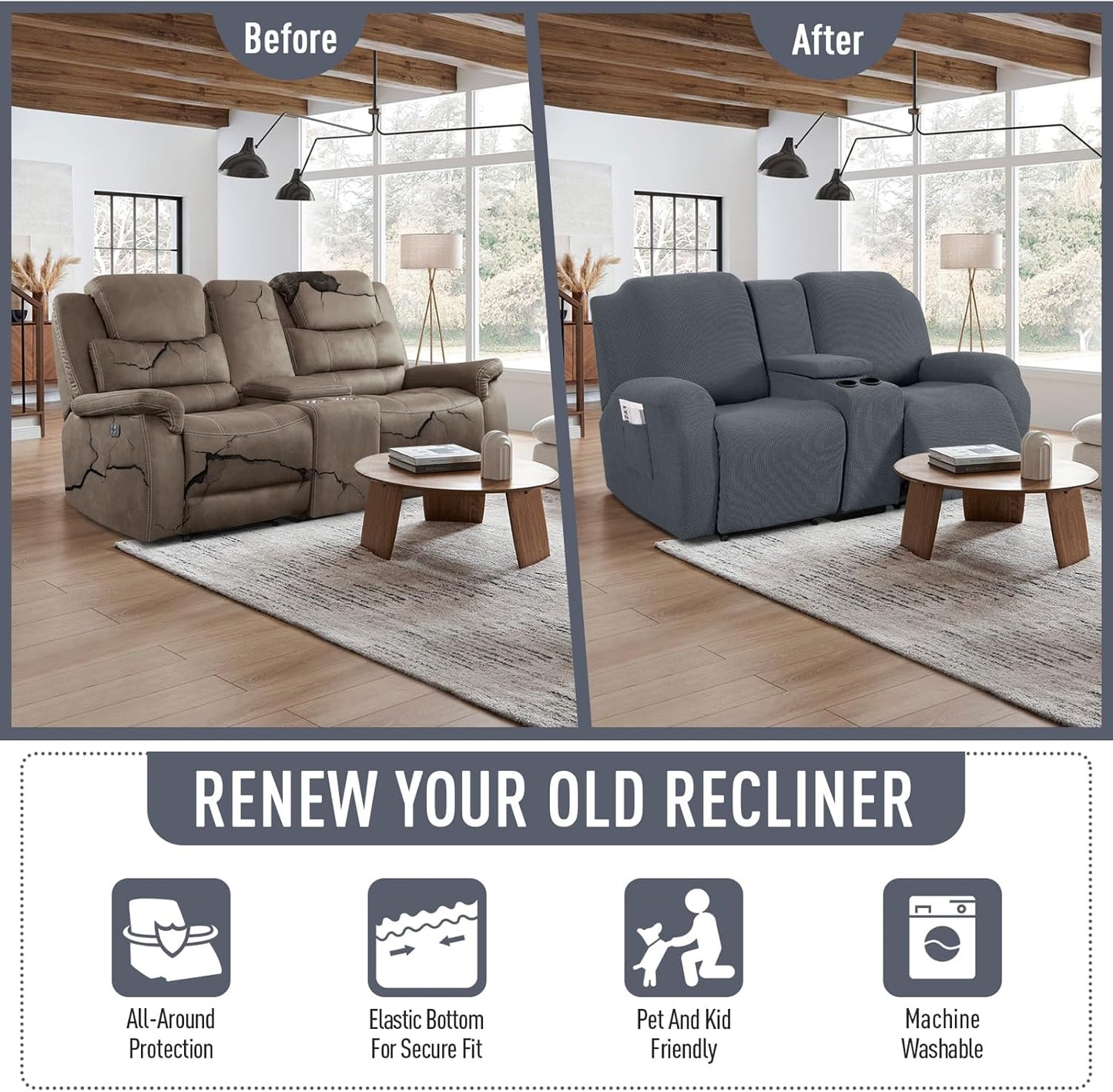 Stretch Recliner Loveseat Cover with Middle Console