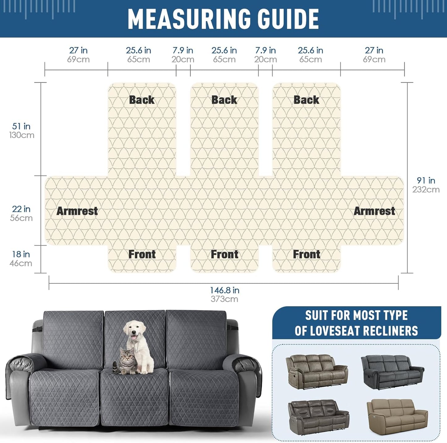 100% Waterproof Recliner Sofa Cover-3 Seater/2 Seater