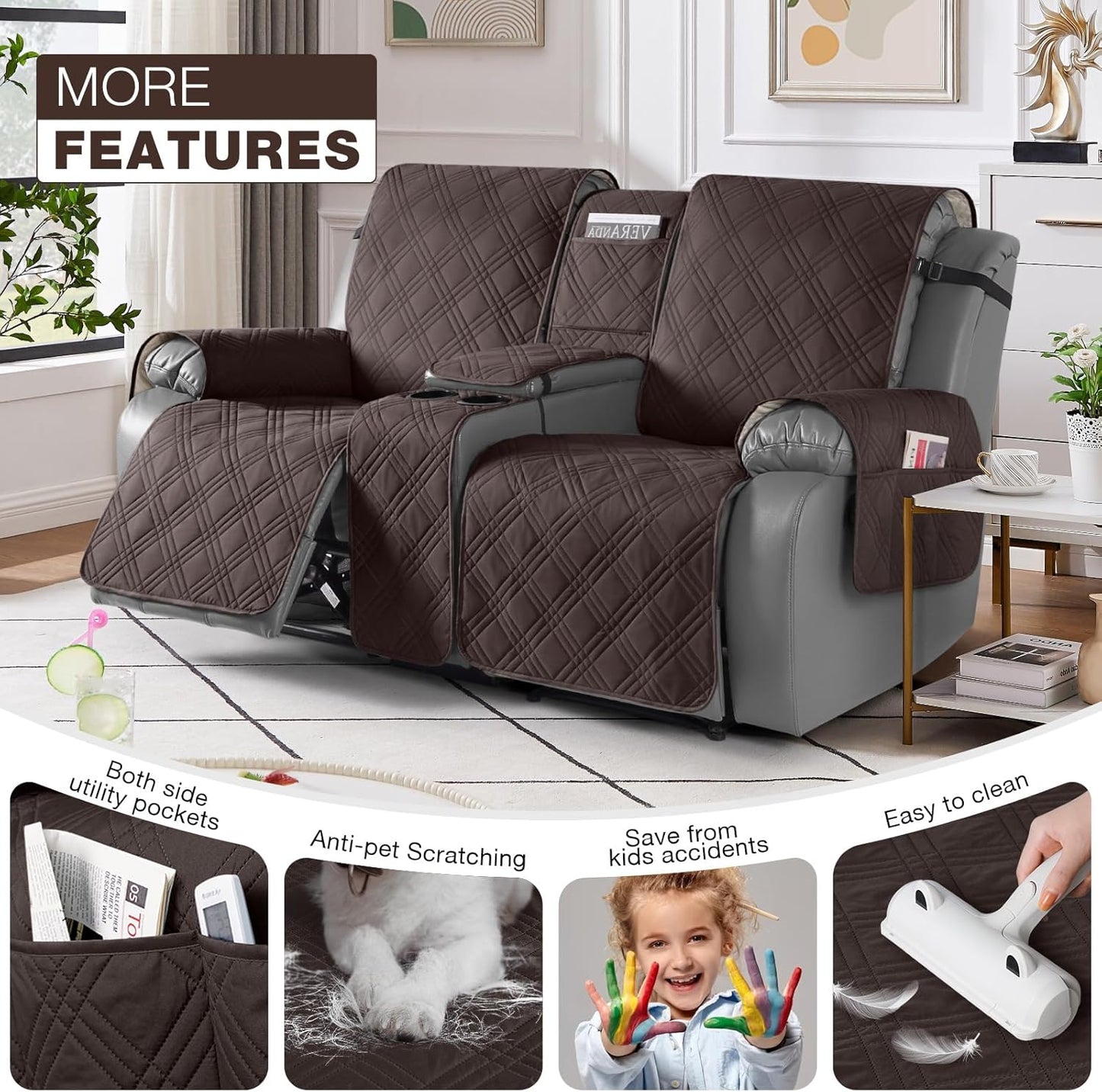 100% Waterproof Recliner Cover with Center Console -2 Seat /3 Seat