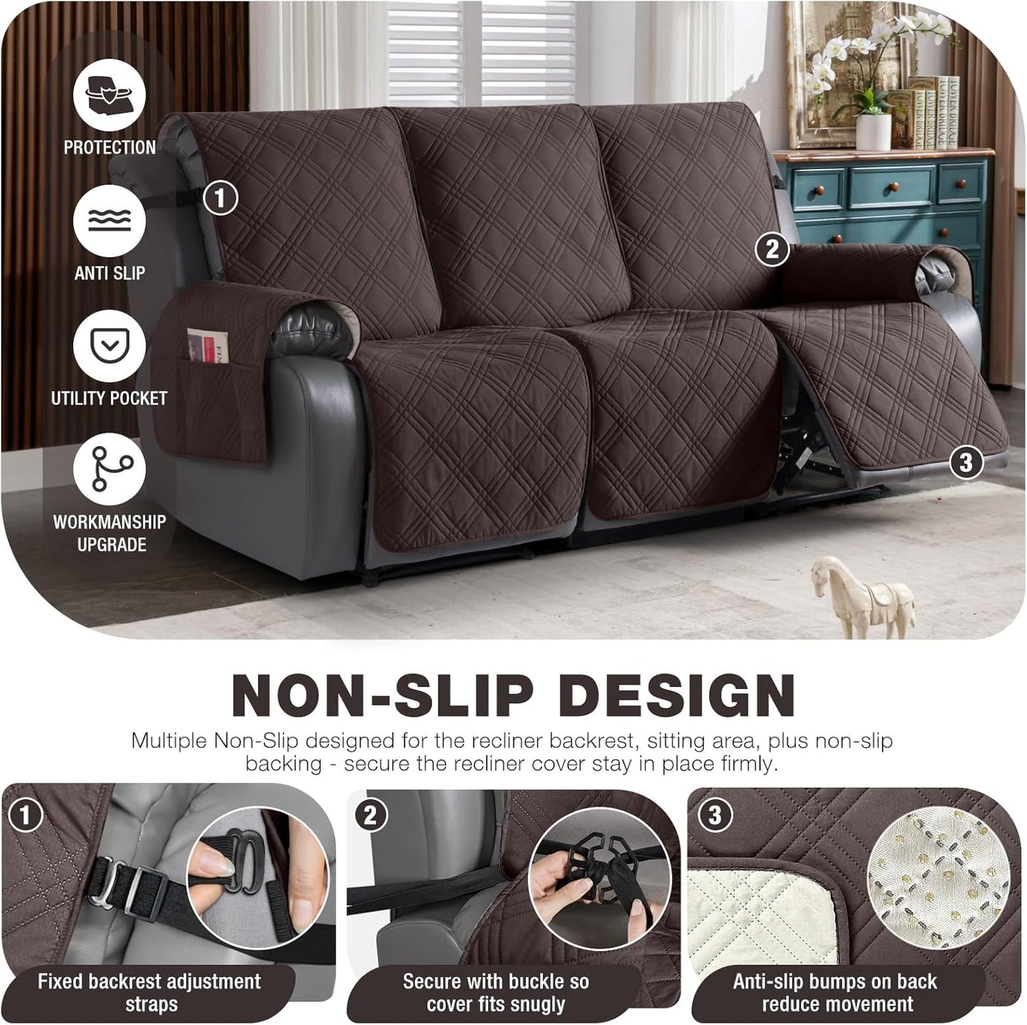 100% Waterproof Recliner Cover for 3 Seat Reclining Sofas