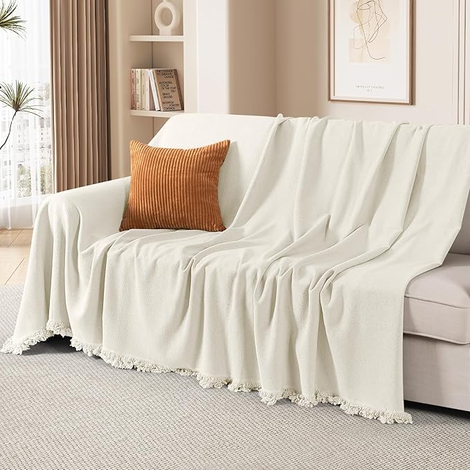 Couch Cover Blanket with Tassels for 3 Cushion Couch
