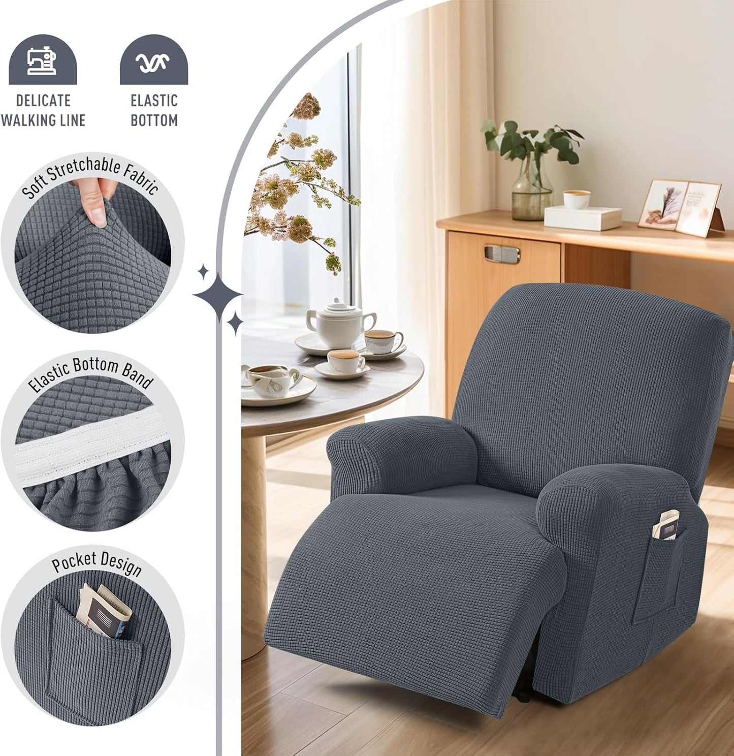 4-Pieces Stretch Recliner Cover-1 Seat/2 Seat/3 Seat