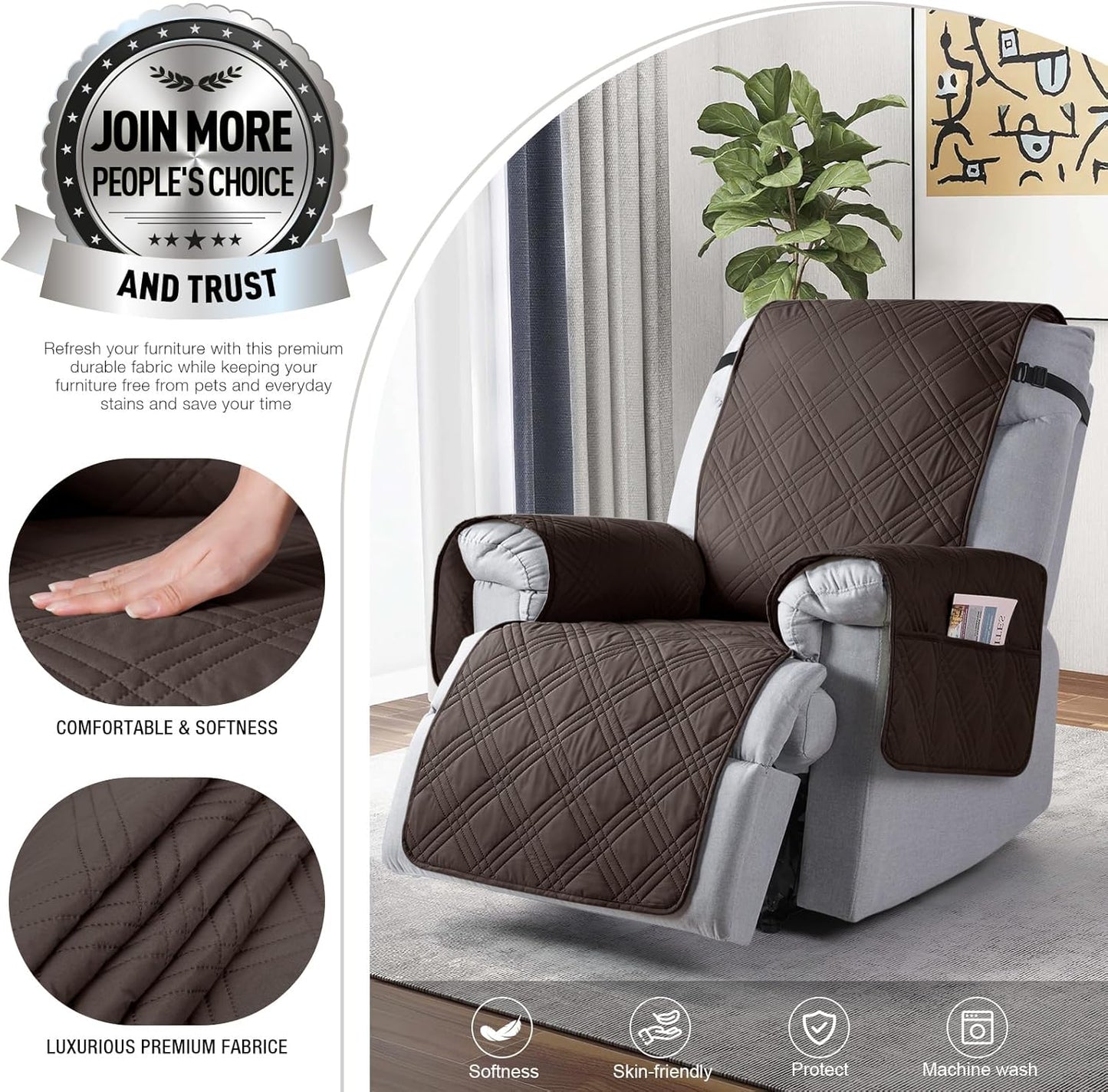 100% Waterproof Recliner Chair Cover-20/23.6/28in