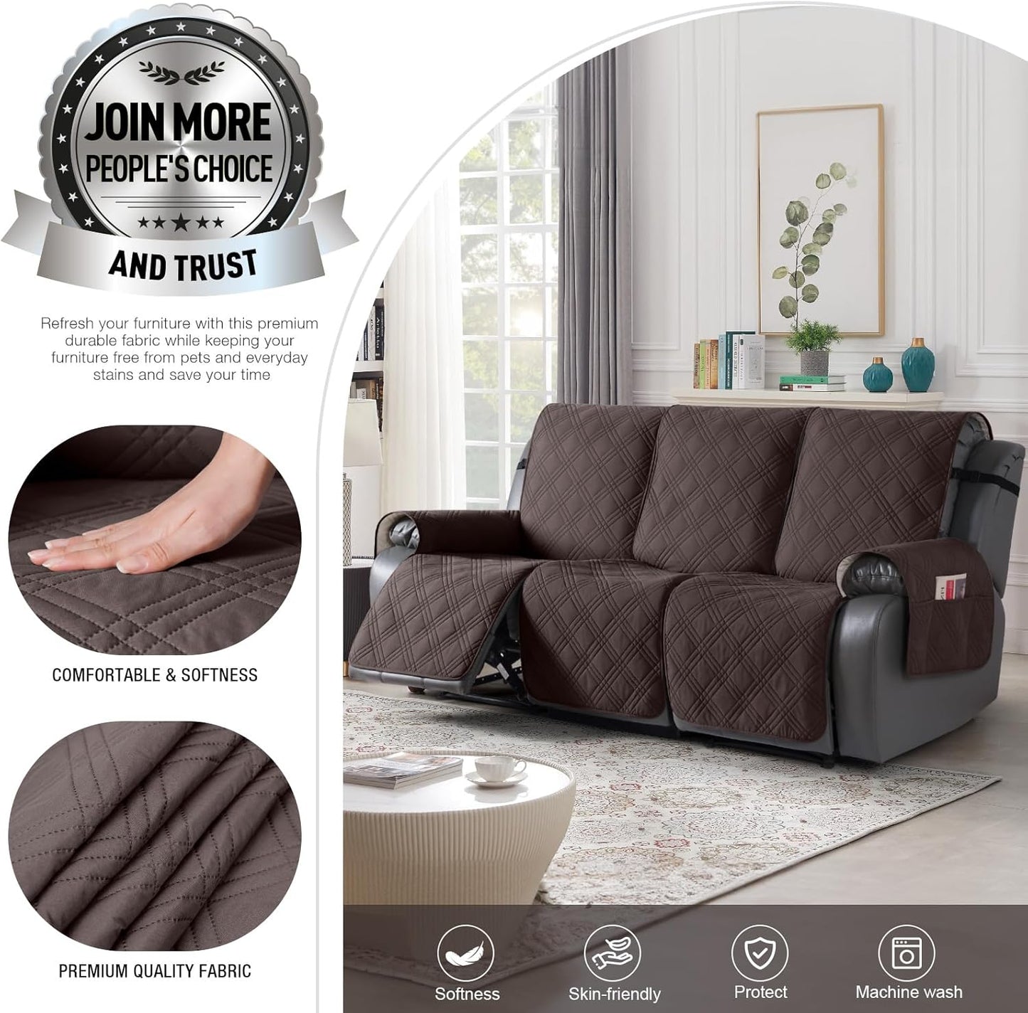 100% Waterproof Recliner Cover for 3 Seat Reclining Sofas
