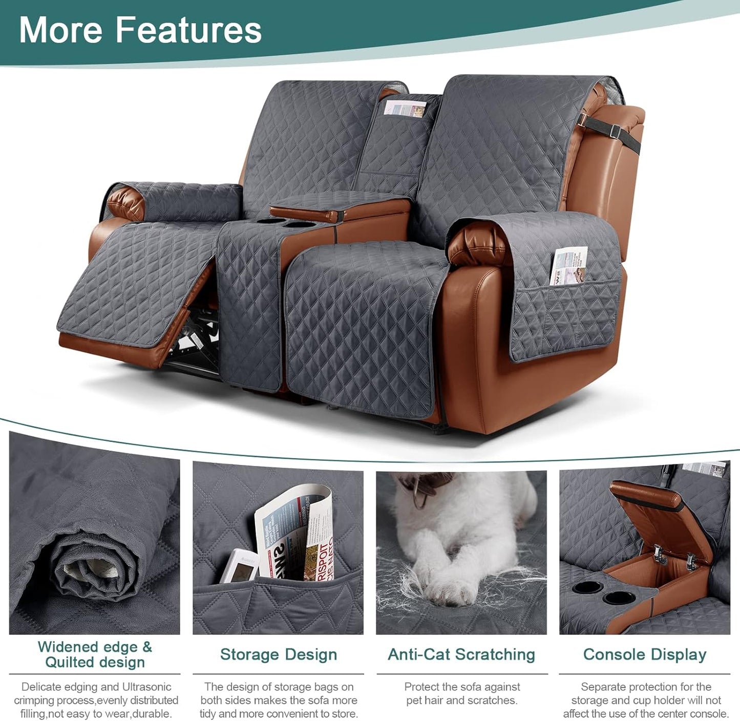 Waterproof Recliner Loveseat Cover with Console