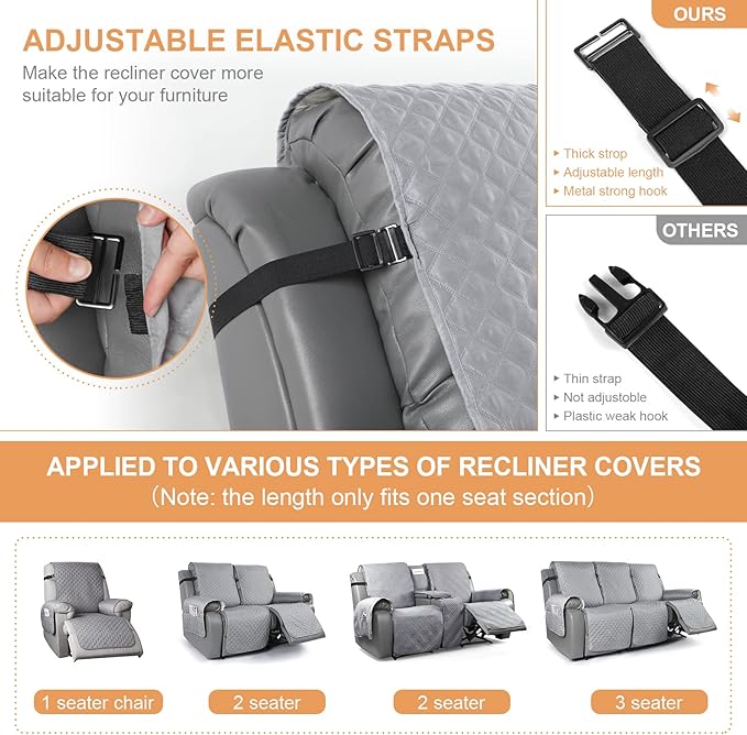 TAOCOCO 3 Pack Adjustable Elastic Straps, Recliner Chair Cover Recliner Loveseat Cover 3 Seater Recliner Sofa Covers Holder Straps (3 Pack, Upgrade)