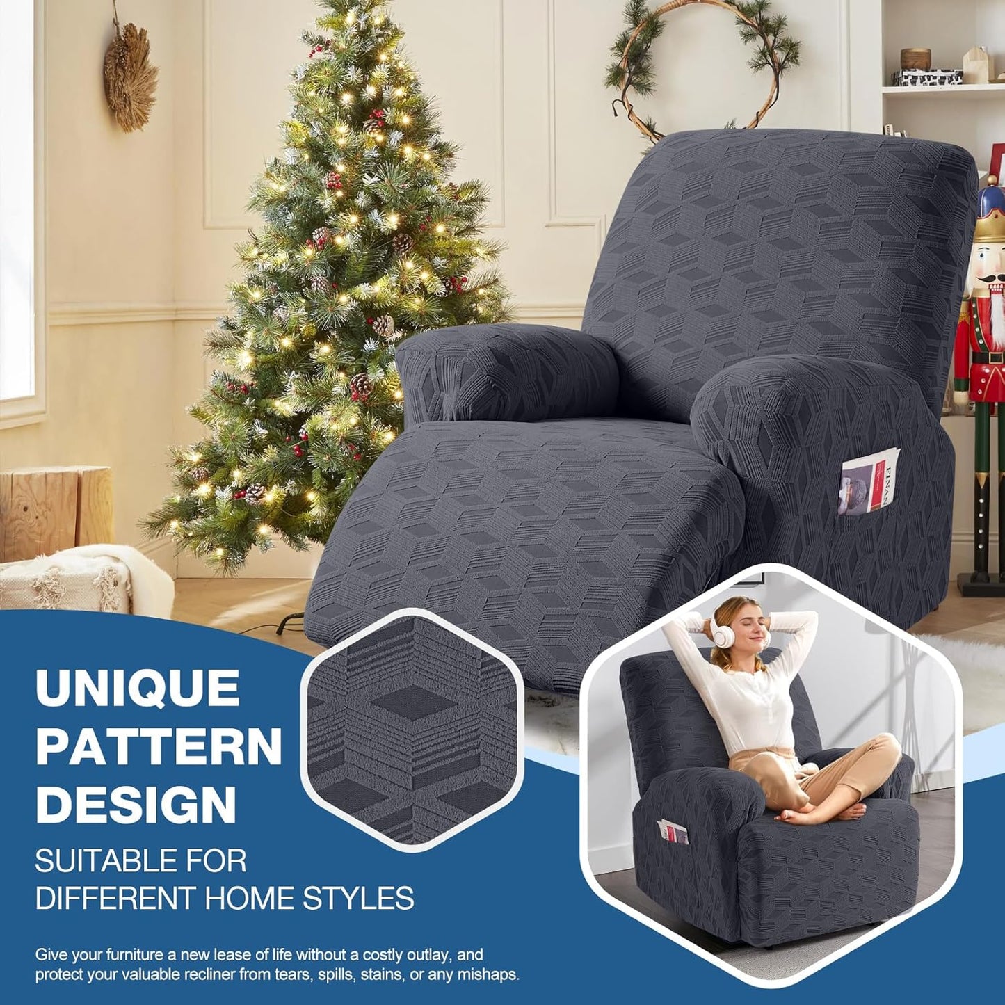 Stretch 3 Pieces Recliner Chair Covers - 1 Seater / 1 XL Seater / 2 Seater / 3 Seater