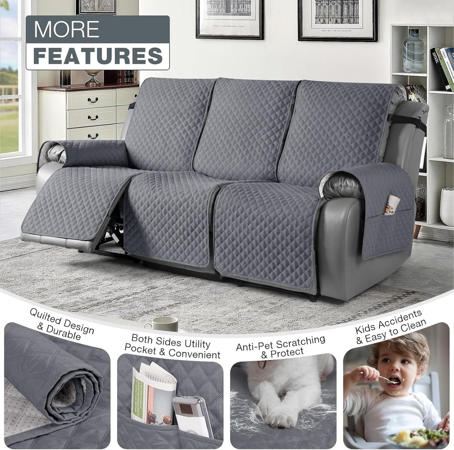 Anti-Slip Recliner Sofa Cover Couch Covers for Leather Recliner Sofa Cover- 2 Seater/3 Seater