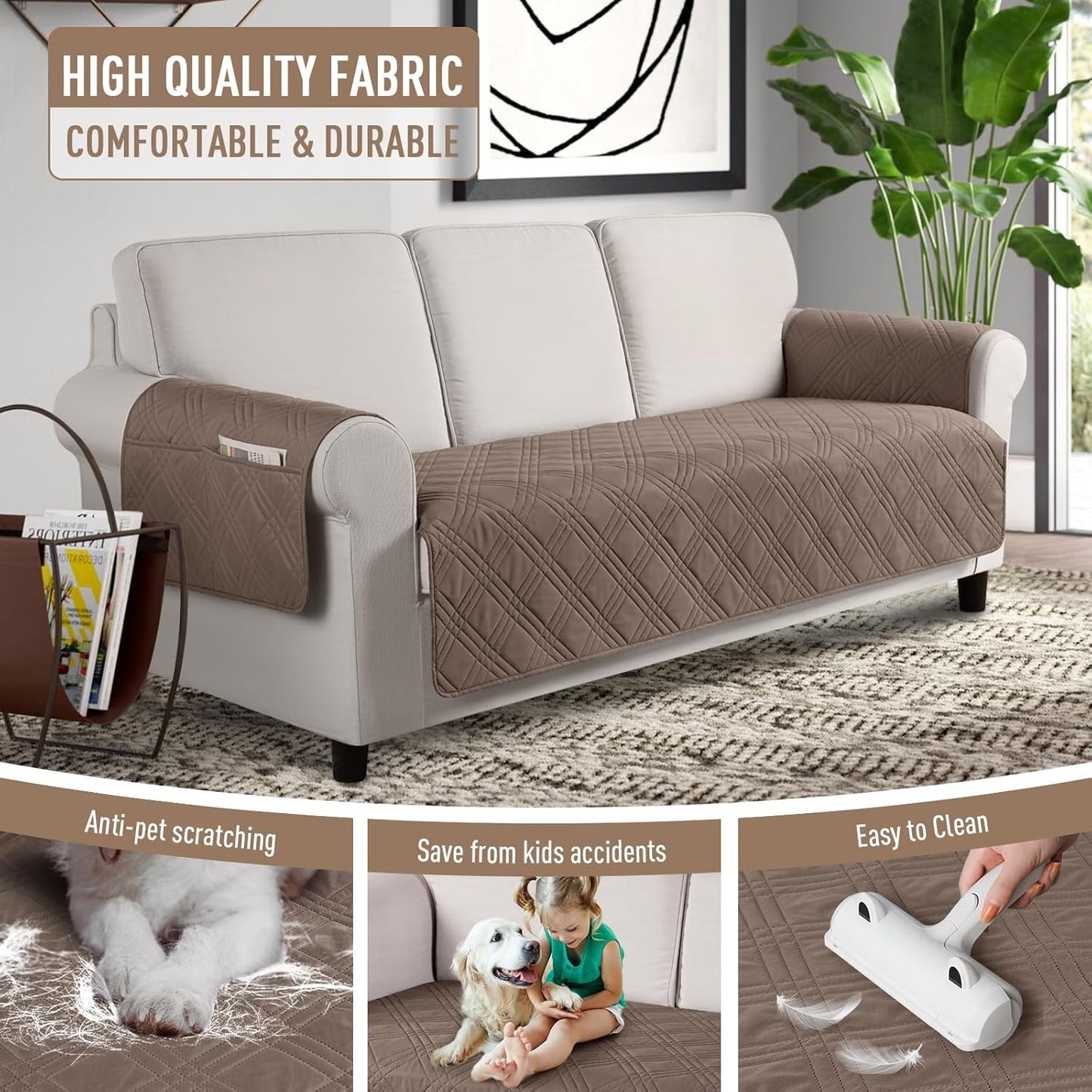 100% Waterproof Couch Covers for Pets Dogs with Non Slip Backing-67.3''/72.4''/78.7''