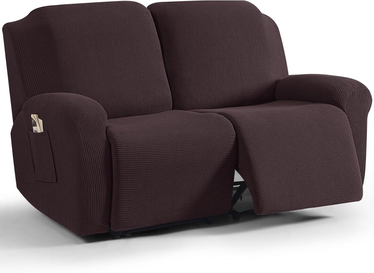 TAOCOCO 6-Piece 2XL Dual Recliner Loveseat Slipcover, Stretch Jacquard 2-Seater Sofa Cover