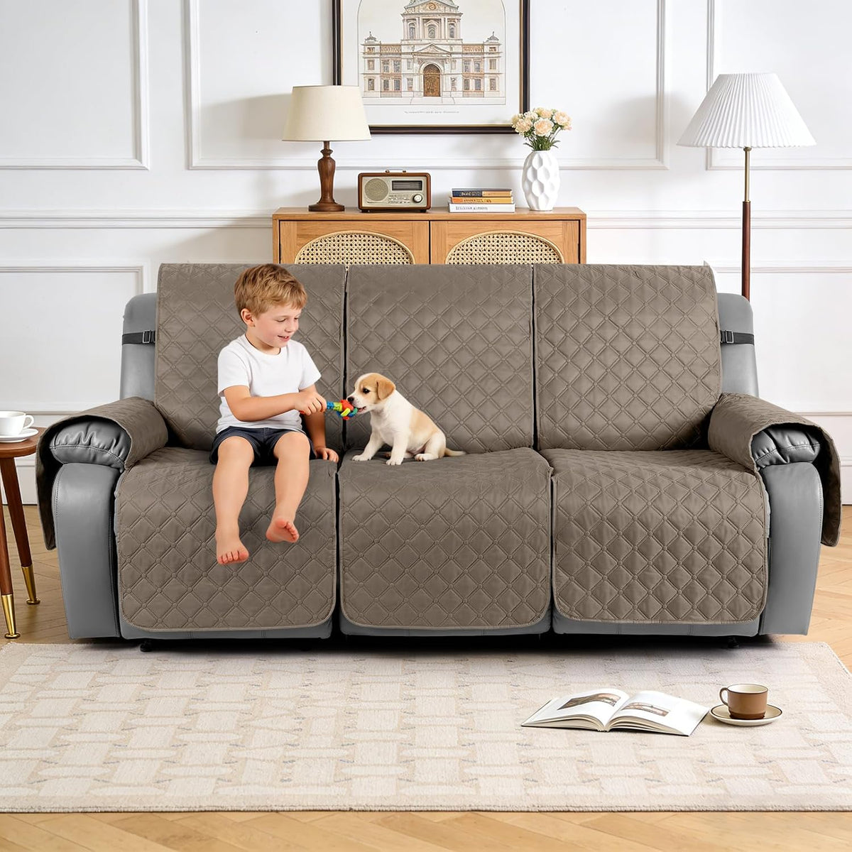 TAOCOCO 100% Waterproof 3-Seater Recliner Couch Cover, Reversible Washable Furniture Protector for Pets & Kids