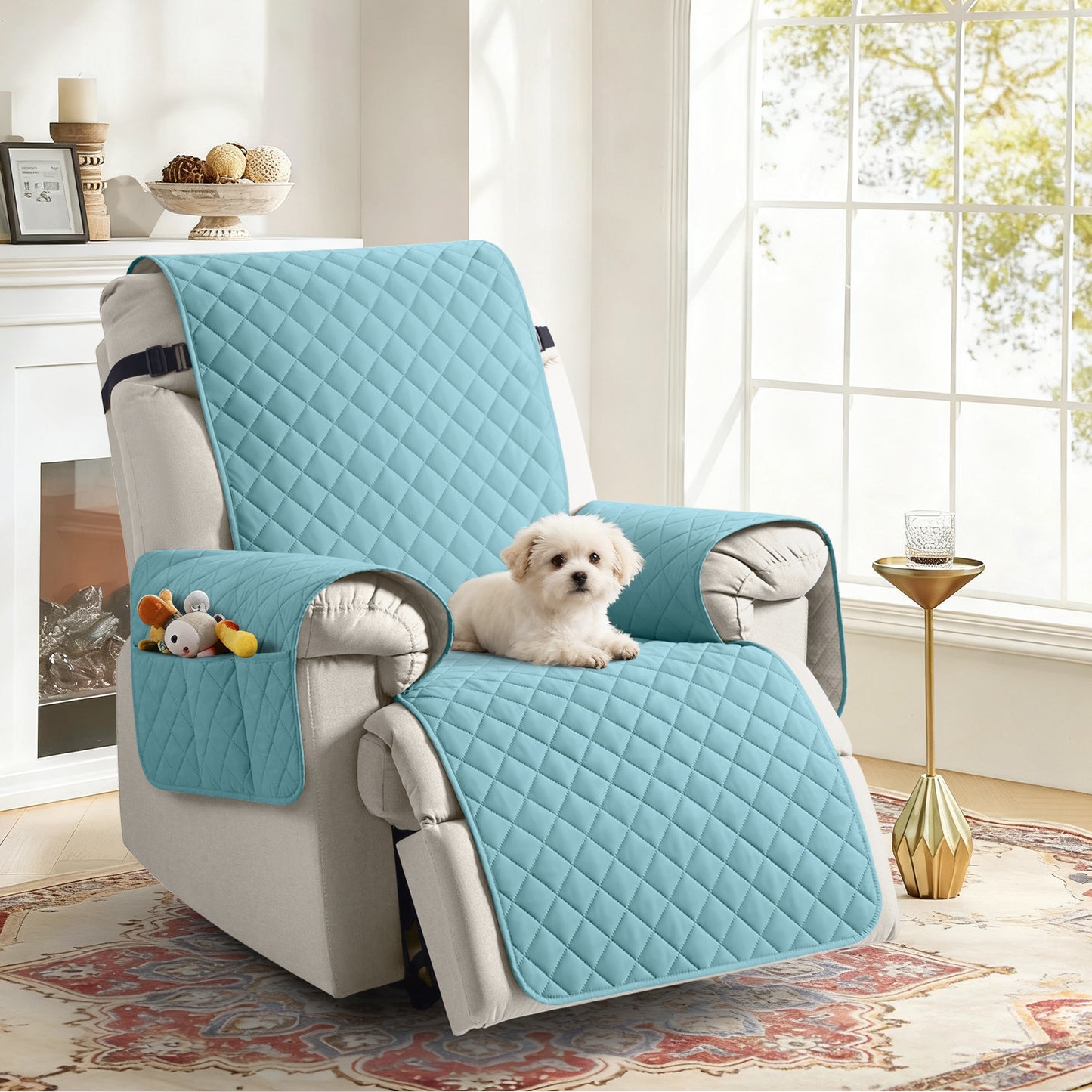 TAOCOCO 1 seater recliner slipcover, 100% waterproof non slip armchair cover with side pockets, pet friendly reclining chair furniture protector in sky blue